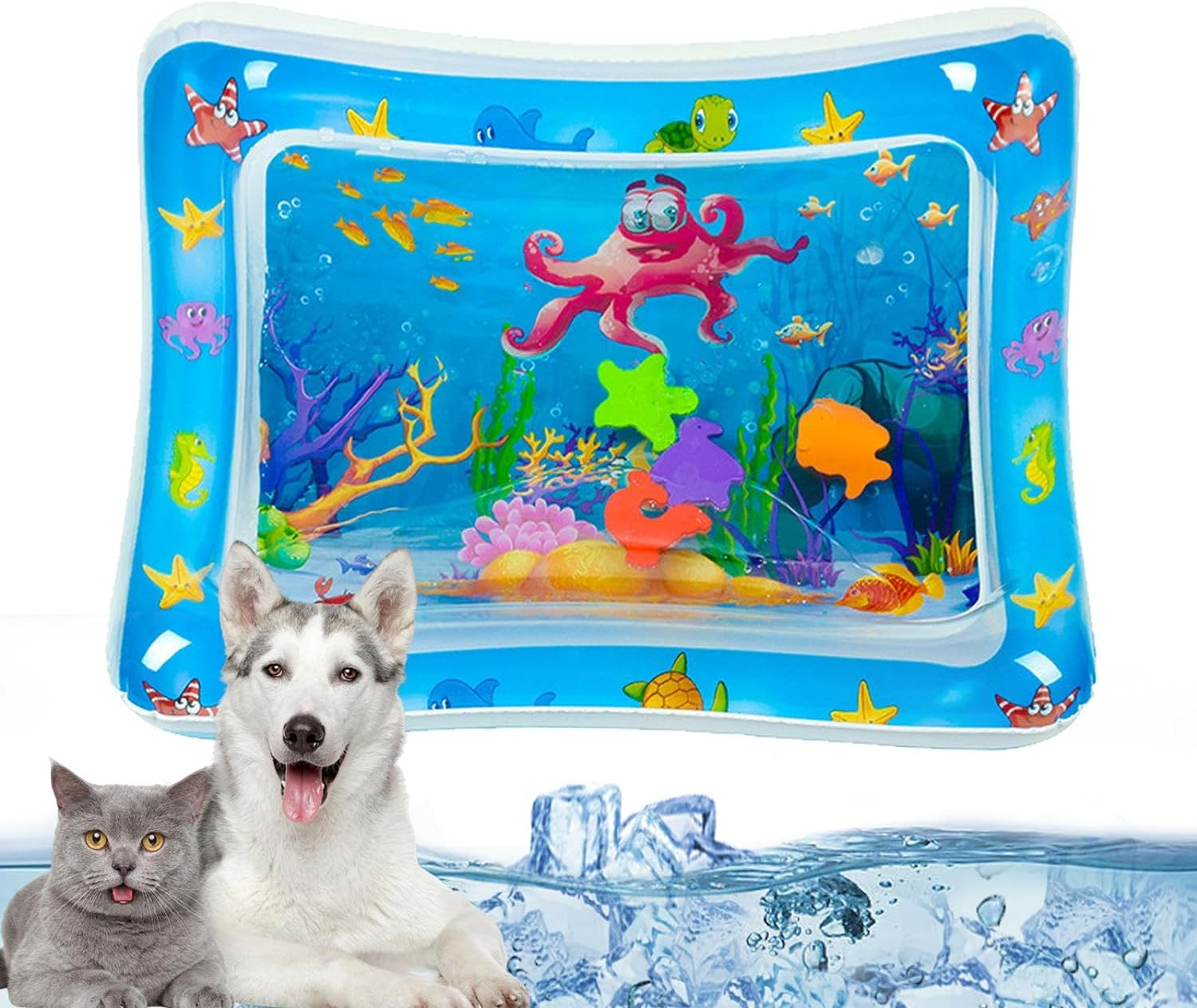 Sensory Water Mat for Cats, Tummy Time Water Mat Cat Sensory Toy, Water Sensory Playmat for Cats, Thickened Sensory Water Mat, Inflatable Water Mat Toy for Pets and Kids - Island Style image number 7