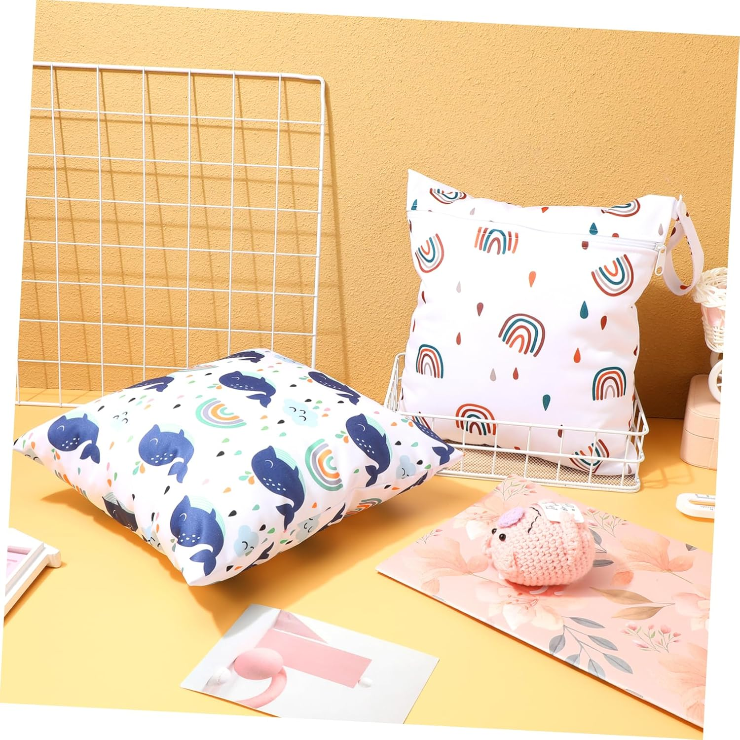 2Pcs Diapers Storage Bags Cartoon Designs Nappy Bag Organiser Pouches for Swimmers and Travelling image number 5