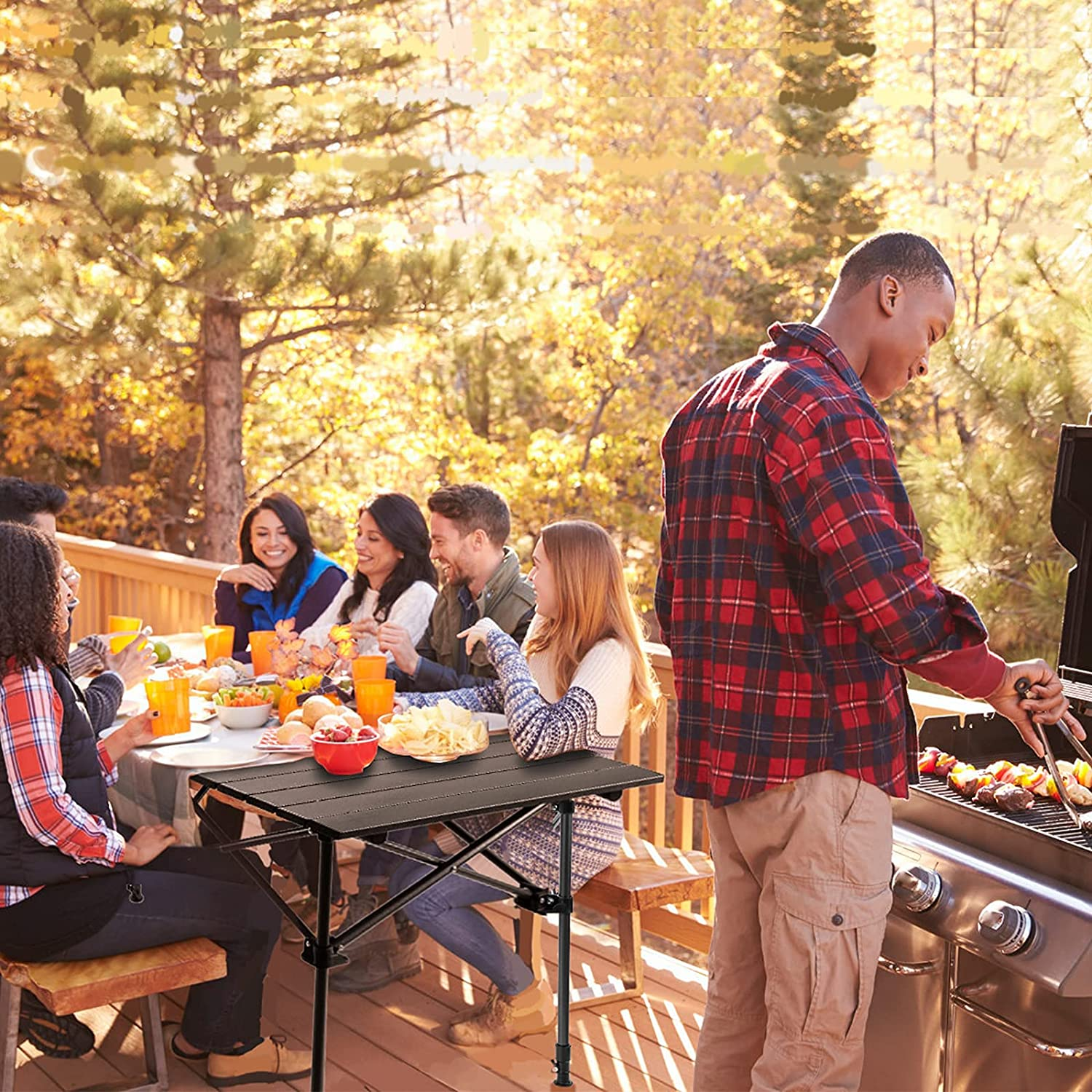 Night Cat Camping Table Foldable Outdoor Table Portable Adjustable Height 95 X 55 Cm Waterproof BBQ Barbeque Garden Backyard image number 3