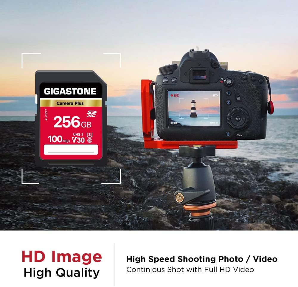 Gigastone 256GB SD Card, Camera Plus, V30 SDXC Memory Card High Speed UHD Video Compatible with Canon Nikon Sony Pentax Kodak Olympus Panasonic Digital Camera, with 1 Mini Case image number 5