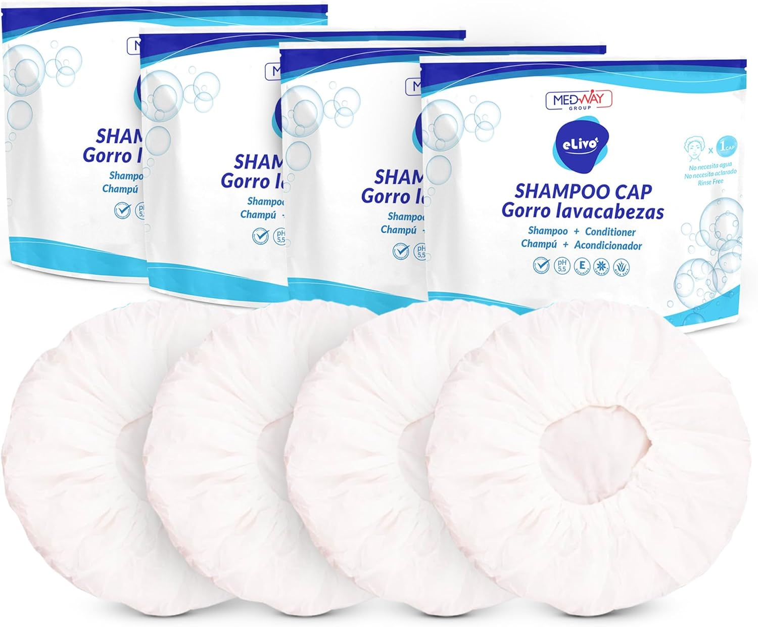 Medvance No Rinse Shampoo Cap | Rinse Free Shower Cap That Shampoos & Conditions | PH Balanced & Hypoallergenic Waterless Hair Wash | 4 Pack image number 2
