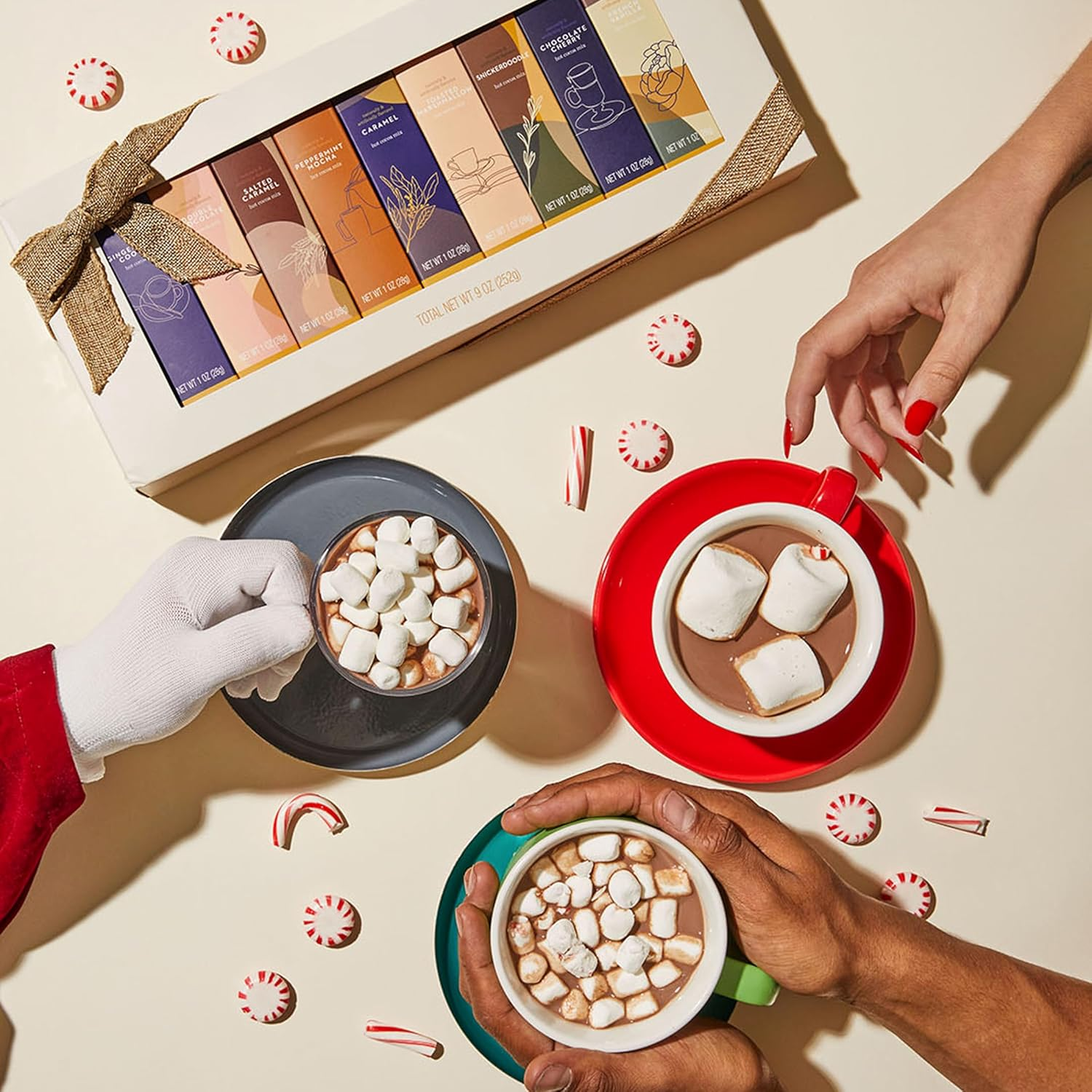 Thoughtfully Gourmet, Gourmet Hot Chocolate Gift Set, Flavours Include Salted Caramel, Toasted Marshmallow, Snickerdoodle and More, Pack of 9 image number 1