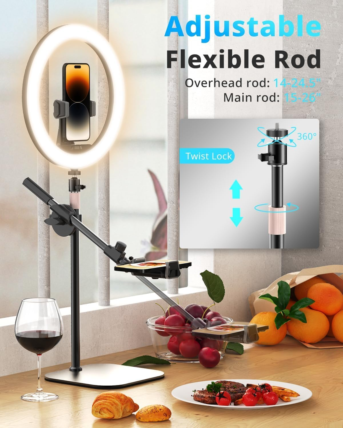 Sensyne 12" Desk Ring Light with Stand and Phone Holder, Overhead Phone Mount for Video Recording, Zoom Meeting, Live Streaming, Tiktok, Youtube，Compatible with Iphone, Android, Cameras image number 4