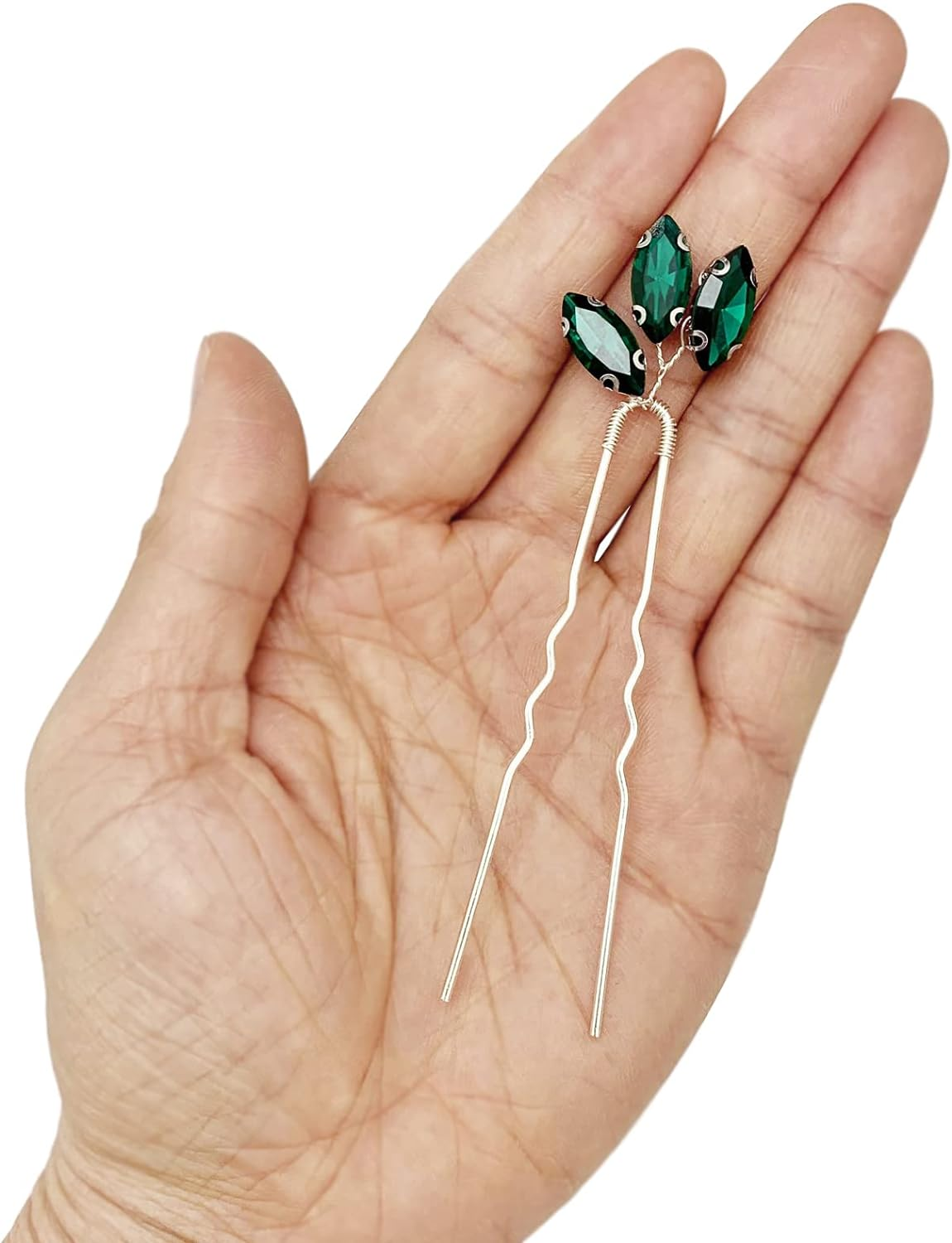 BETITETO Crystal Bridal Hair Pins Accessories 5 Pieces U-Shaped Rhinestone Headpiece for Wedding Party (Emerald Green) image number 1