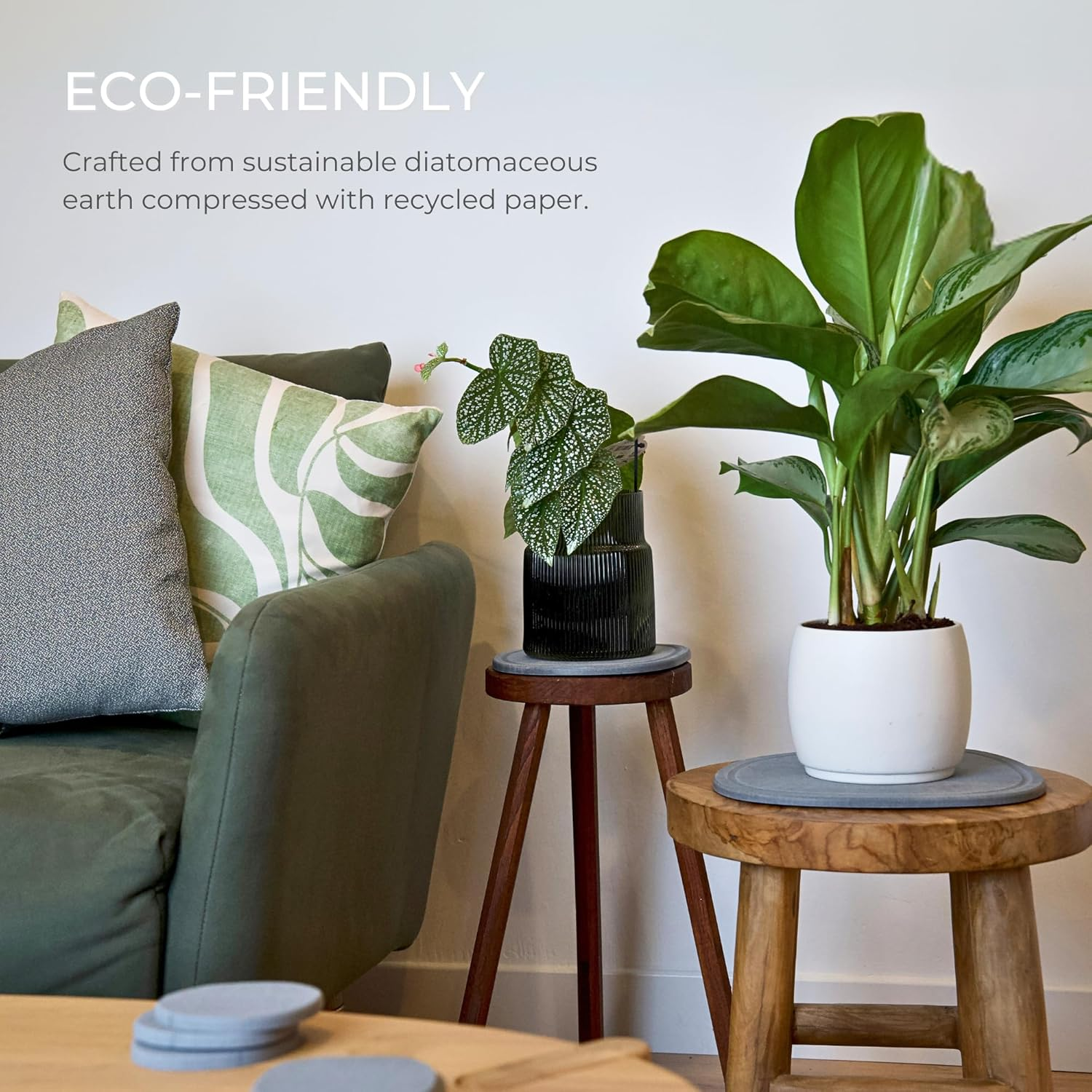 Home - Stone Plant Saucer | Super Absorbent, Quick Drying Indoor Pot Saucers | Made of Natural Diatomaceous Earth | Absorbing Water Instantly | 1 Large & 1 Small Drip Tray | Colour Graphite image number 6