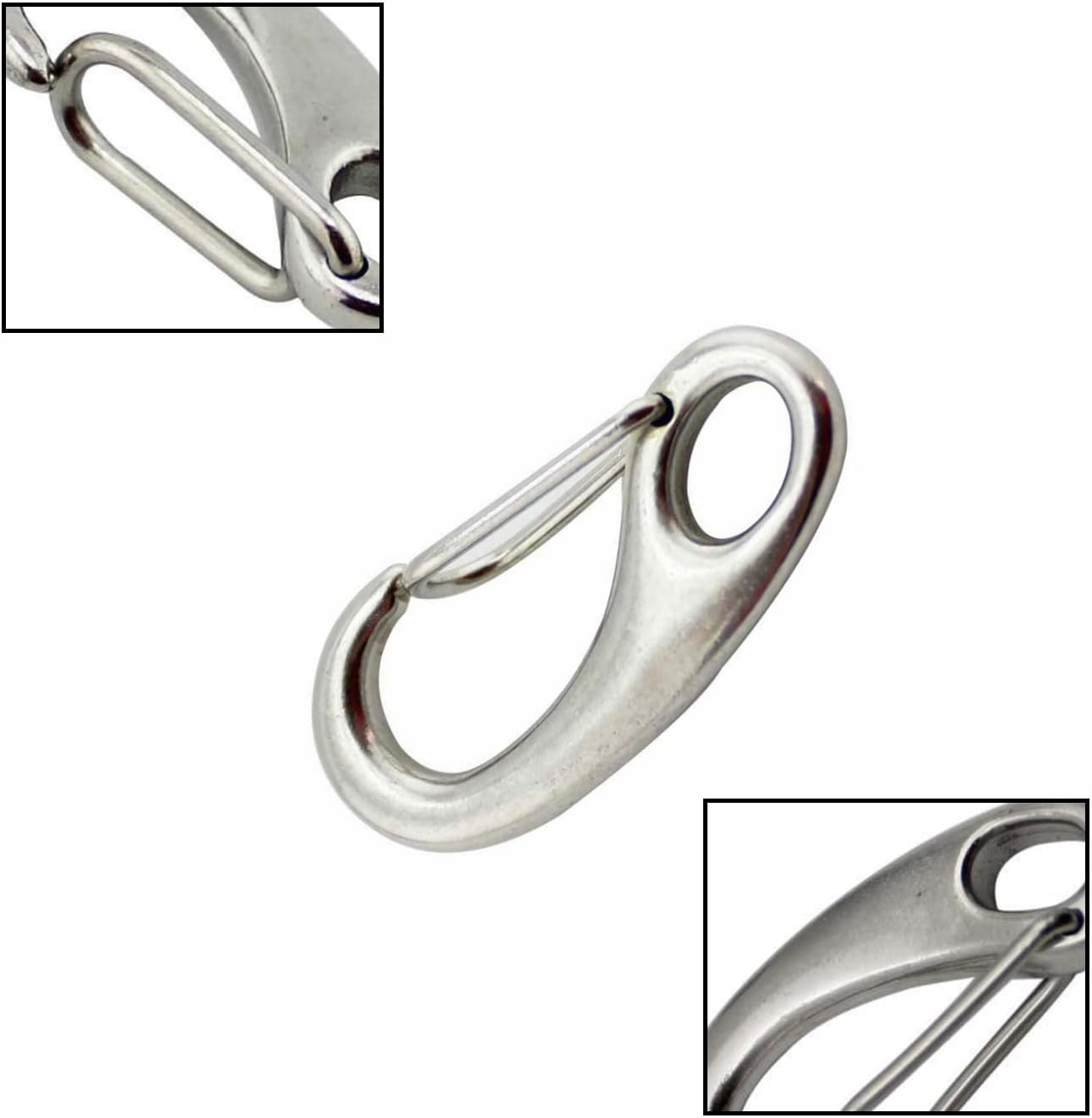 6Pcs Snap Rope Hook Clip Stainless Steel Spring Carabiner Egg Shape Snap Hook Marine Anchor Clips for Outdoor Tactical Survival Gear Pet Accessory Keychains image number 2
