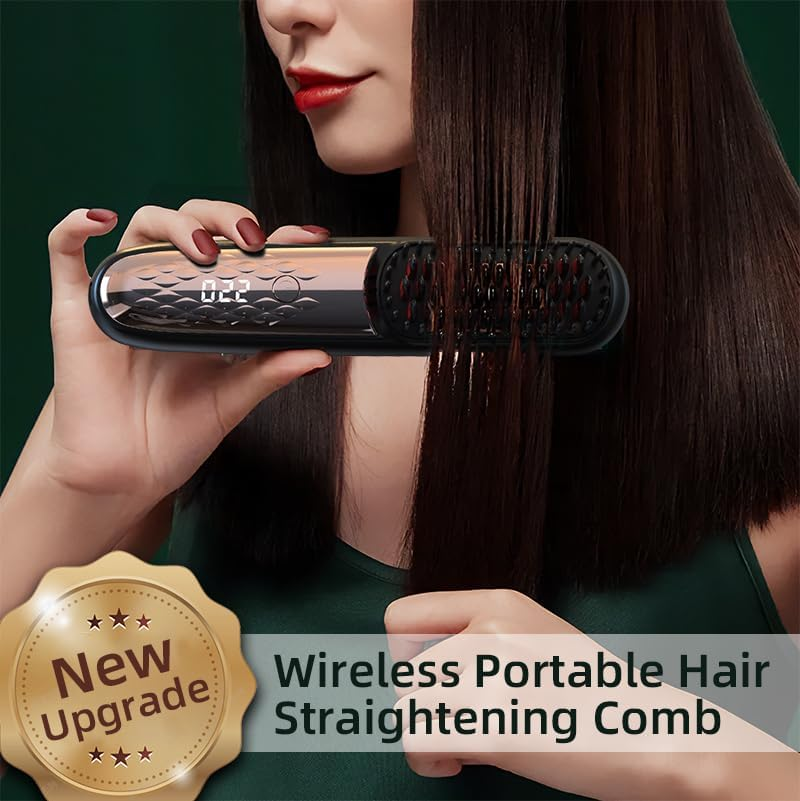 Cordless Hair Straightener Brush, Portable Straightening Brush for Women, Mini Hair Straightener for Travel, 4000Mah Rechargeable Fast Heating Electric Hair Straight Comb Present for Women image number 4