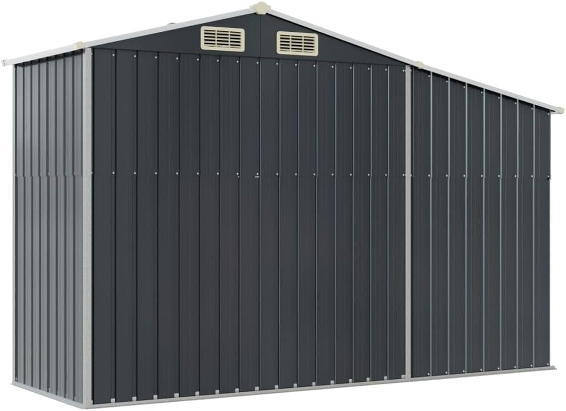 Vidaxl Garden Shed in Anthracite &ndash; Galvanised Steel Outdoor Storage with Air Vents, Sloping Roof, Firewood Stand and Convenient Handles image number 1
