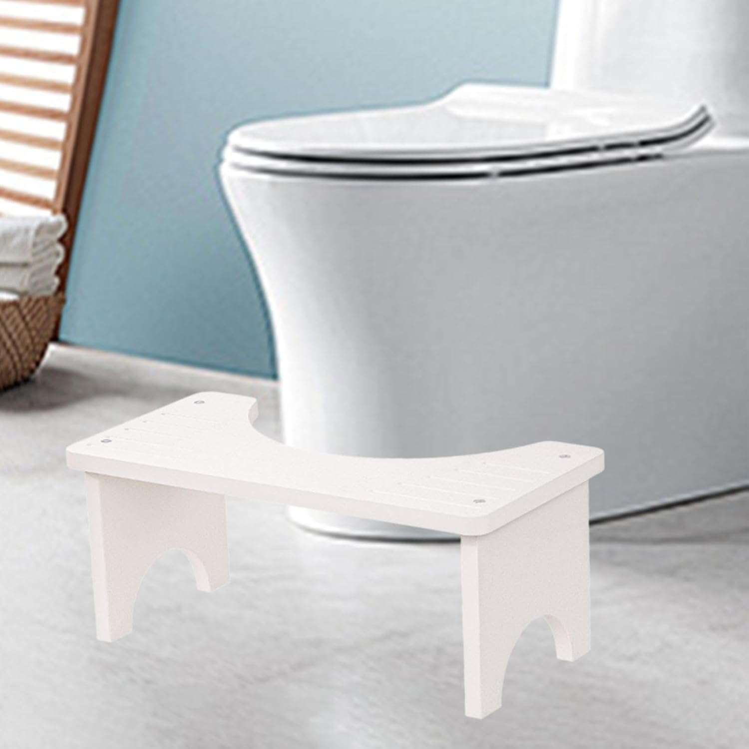 STARTIST Wooden Squat Stool for Adults, Bathroom Step Ladder with Non-Slip Base, White, as Described - Brown image number 7