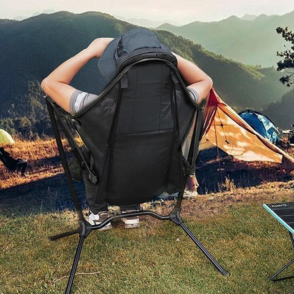 Outdoor Camping Rocking Chair Park Swing Leisure Beach Chair Family Hammock Folding Chair Outdoor Beach Chair Nap Chair Can Bear 300Kg(Gray)