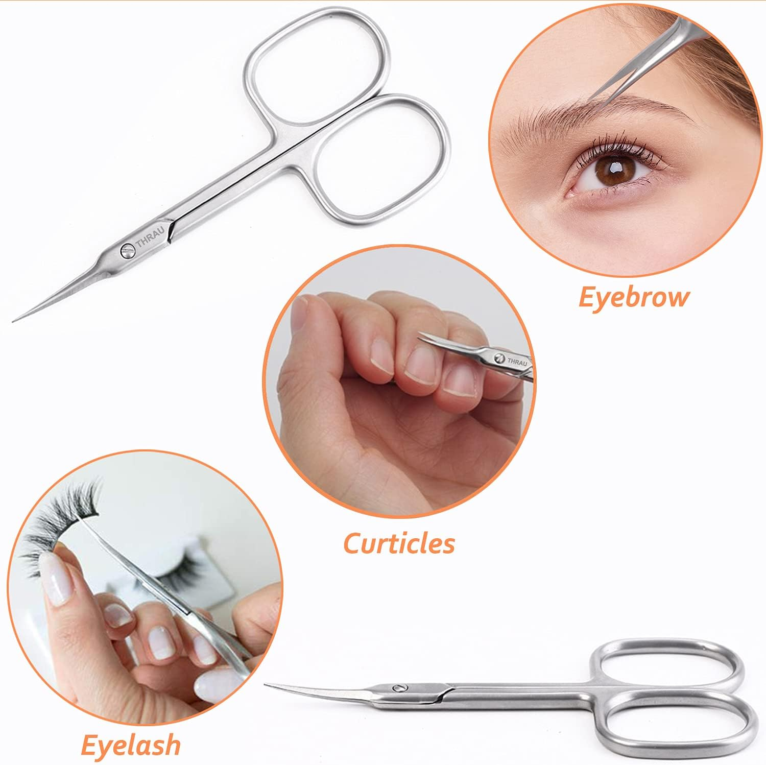 THRAU Cuticle Scissors Extra Fine for Women and Men, Curved Stainless Steel with Precise Pointed Tip Grooming Blades, Manicure, Pedicure, or Trim Nail, Eyebrow, Eyelash, and Dry Skin, 3.7&rdquo; - Silver image number 4