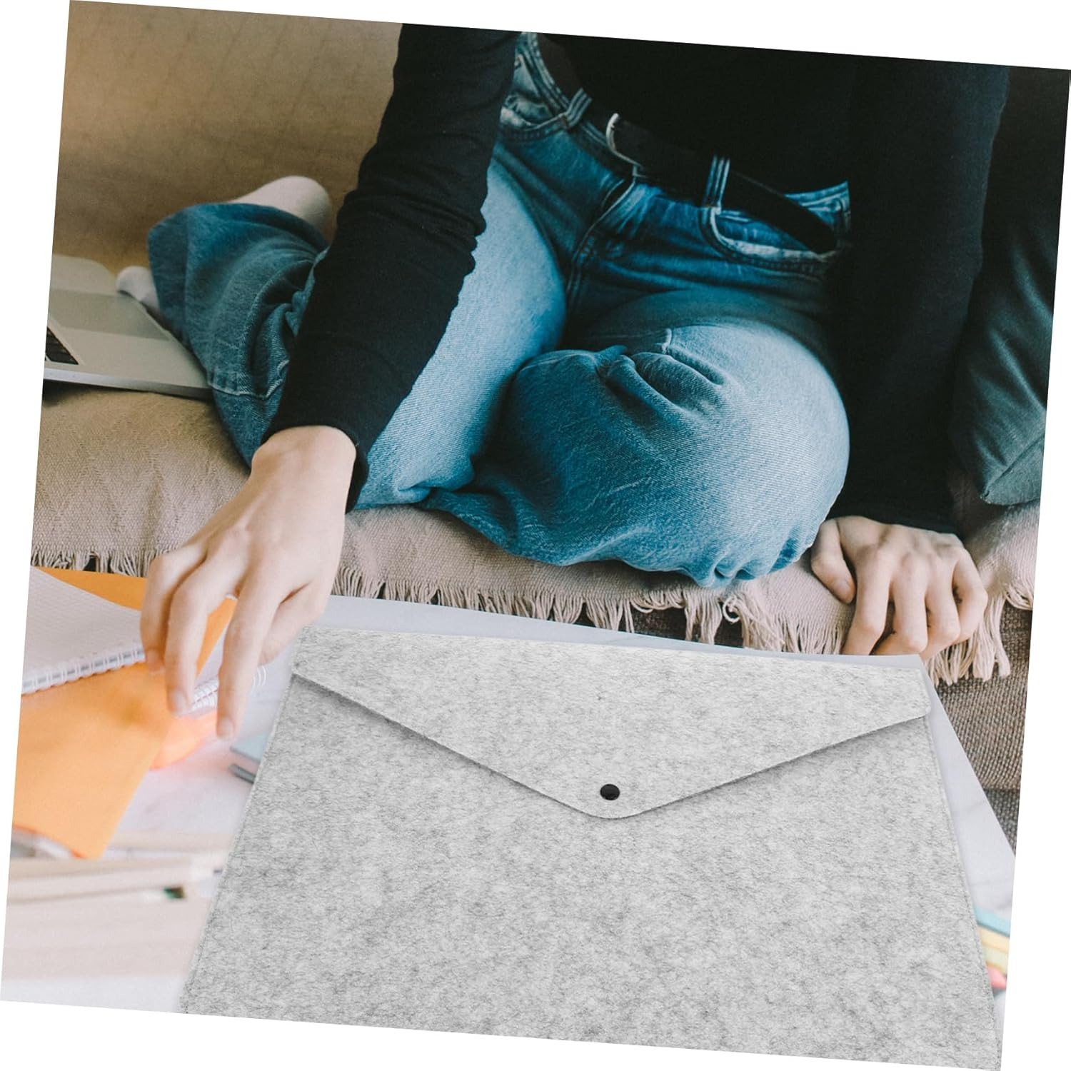 Beatifufu Felt Document Bag File Organizer Reusable Storage Pouch Folders Pockets Portable Bag Organiser Document Storage Felt image number 2