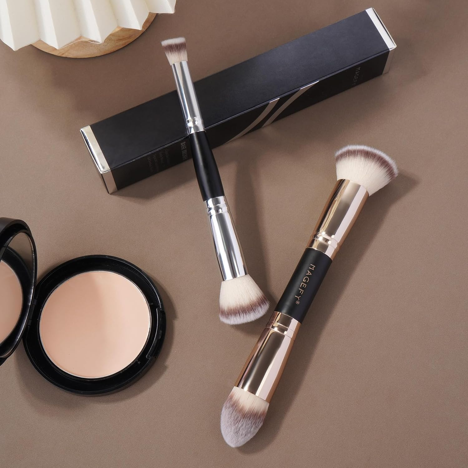 MAGEFY Foundation Makeup Brushes, 2Pcs Premium Double-Ended Makeup Brush for Buffing Liquid, Cream, Powder, Blending Contour Face Brush image number 6