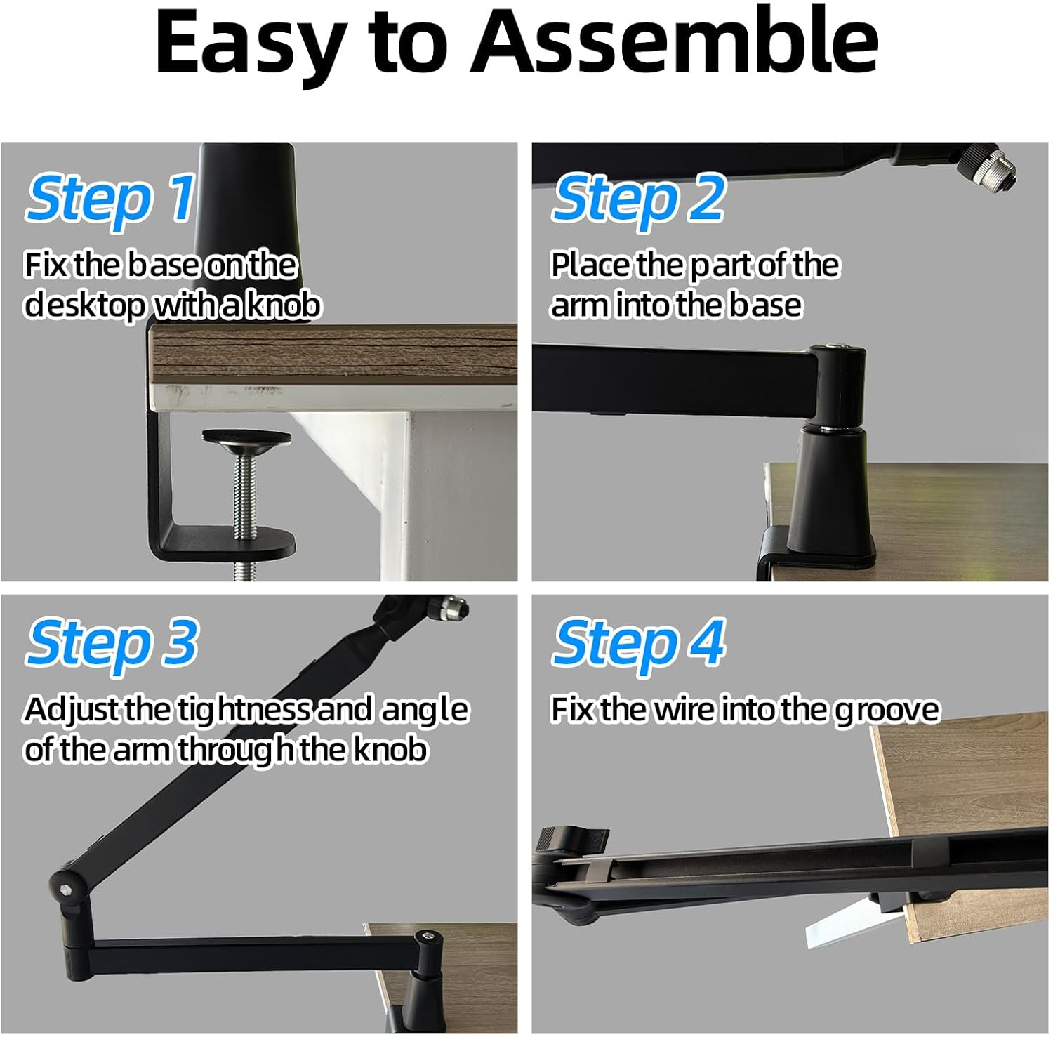 Yazoni Microphone Boom Arm, Low Profile Mic Arm Stand with Desk Mount Clamp, Screw Adapter, Hidden Cable Channels, Adjustable Mic Stand for Boom Stick Microphone, for Podcast Gaming Streaming Studio image number 5