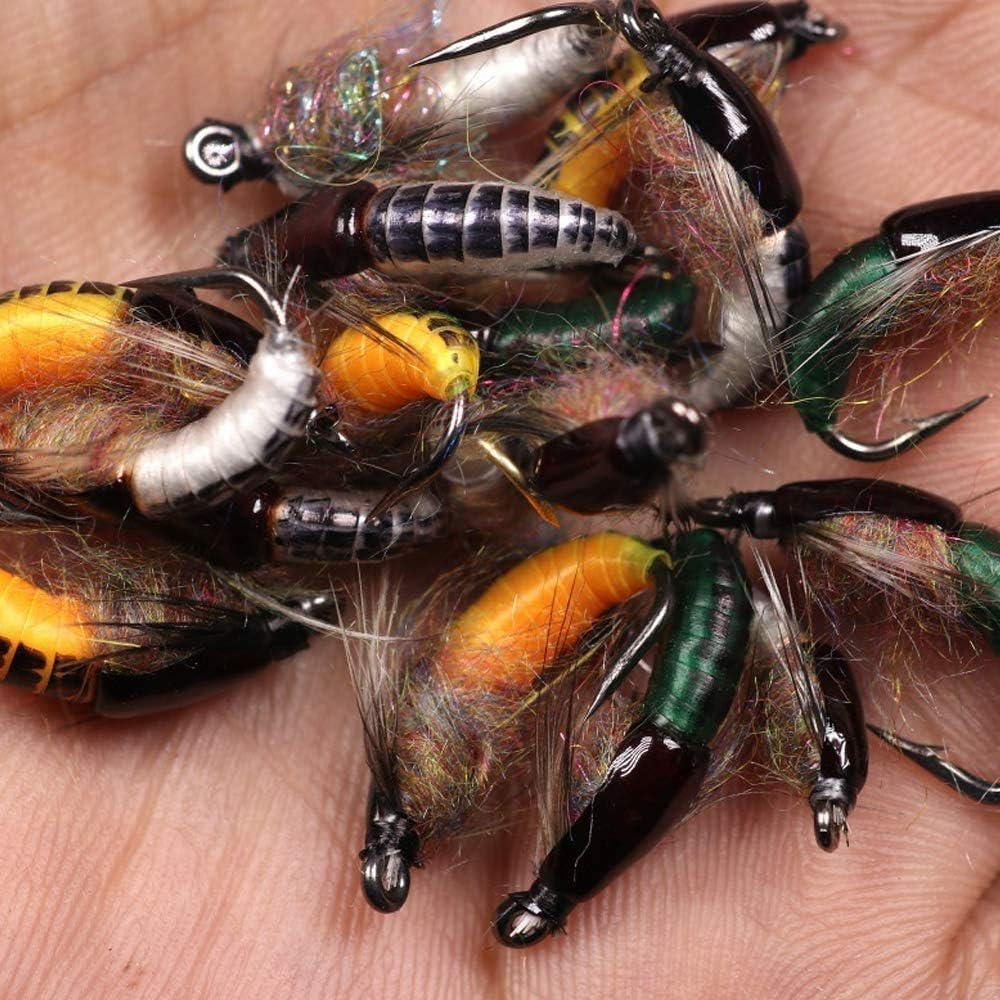 Greatfishing Super Sturdy Realistic Nymph Scud Flies, Popper Flies for Trout Nymph Beadhead Fishing Wet Assortment Flies Bug Worm Scud Looking - Golden,Green-Black,White image number 4