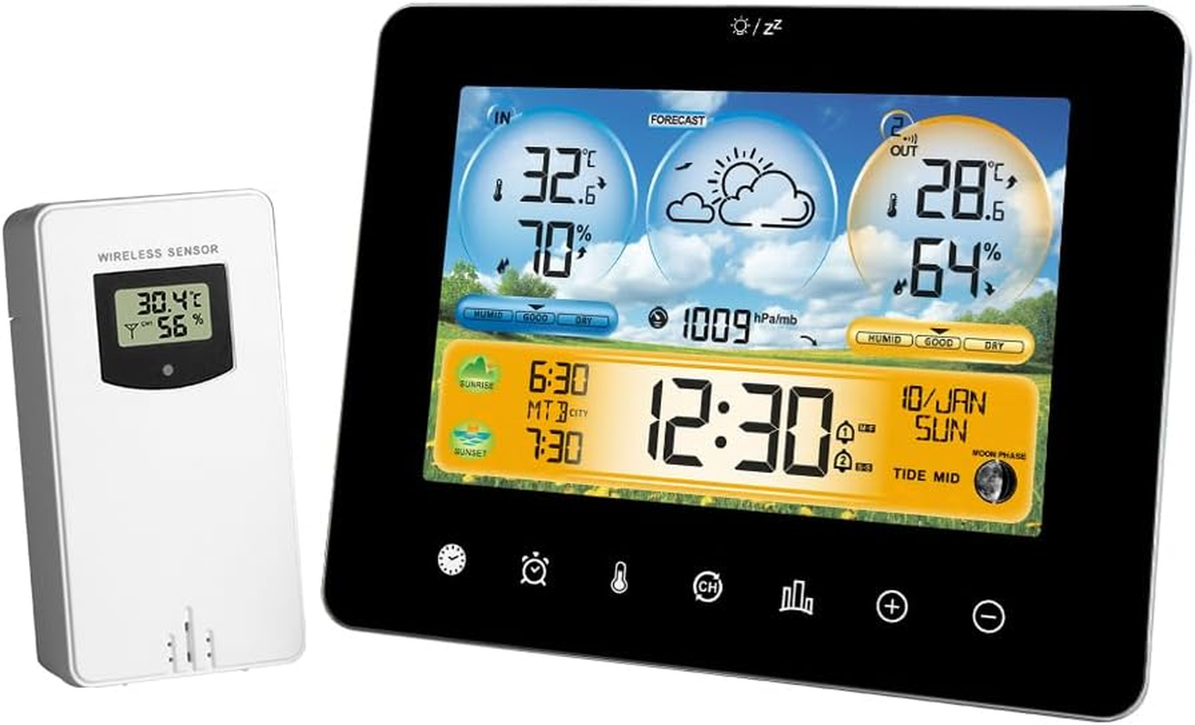 Weather Station Indoor Outdoor Thermometer with Remote Sensors and Touch Color Screen Weather Thermometer Forecast Station with Sunrise Sunset Time and Tide Level image number 5