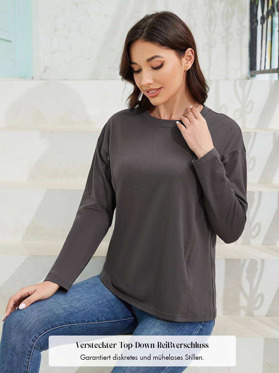 Love2Mi Pack of 3 Women'S Long-Sleeved Nursing Shirt with Hidden Zip Maternity Shirt Maternity Wear image number 2