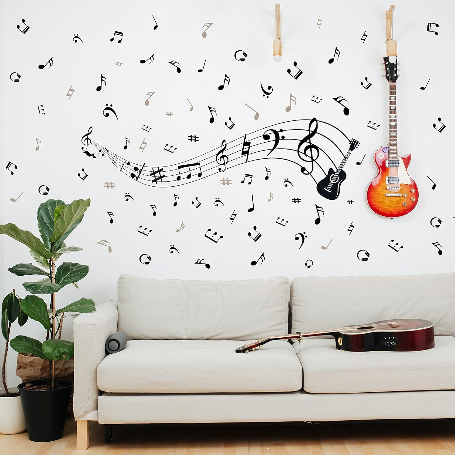 Music Wall Stickers Decals Music Note Wall Decor Removable Notation Band Decals Vinyl Mural Wallpaper DIY Home Decor for Classroom Living Room Bedroom Kids Studio Decoration image number 6