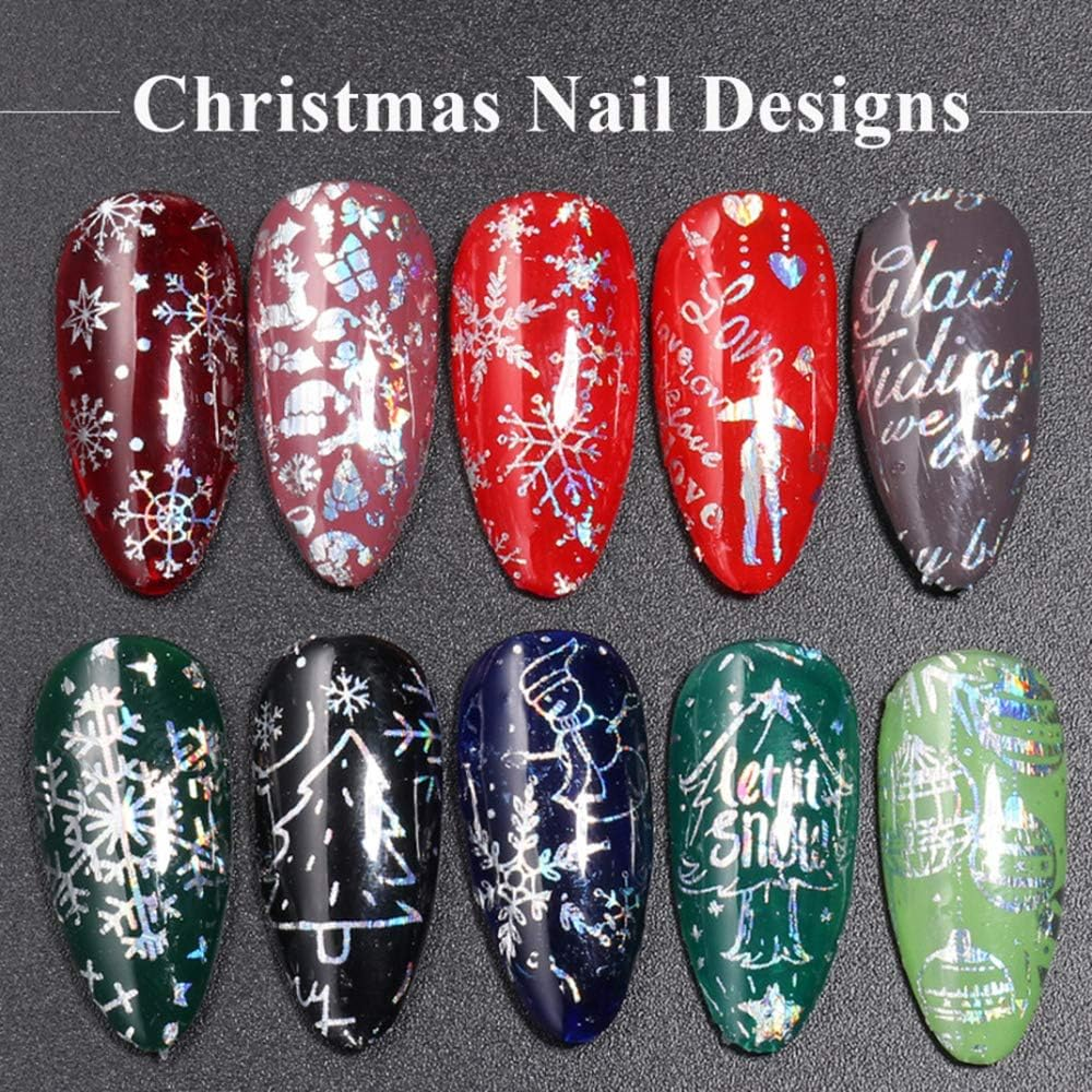 10 Sheets Snowflake Nail Foil Transfer Sticker - 3D Holographic Laser Winter Nail Art Stickers Decals Snowflake Flower Xmas Elk Christmas Foils Transfer DIY Manicure Nail Decorations for Women Girls image number 3