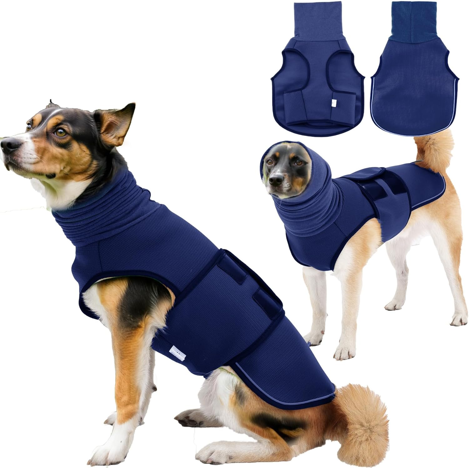 TOPSOSO Calming Vests for Dogs with Hood, Turtleneck Sweater, Calming Vest, Velcro Closure for Easy Adjustment and Reflective Stripes, Dog Coat for Anxious Dogs (Navy XS) image number 3