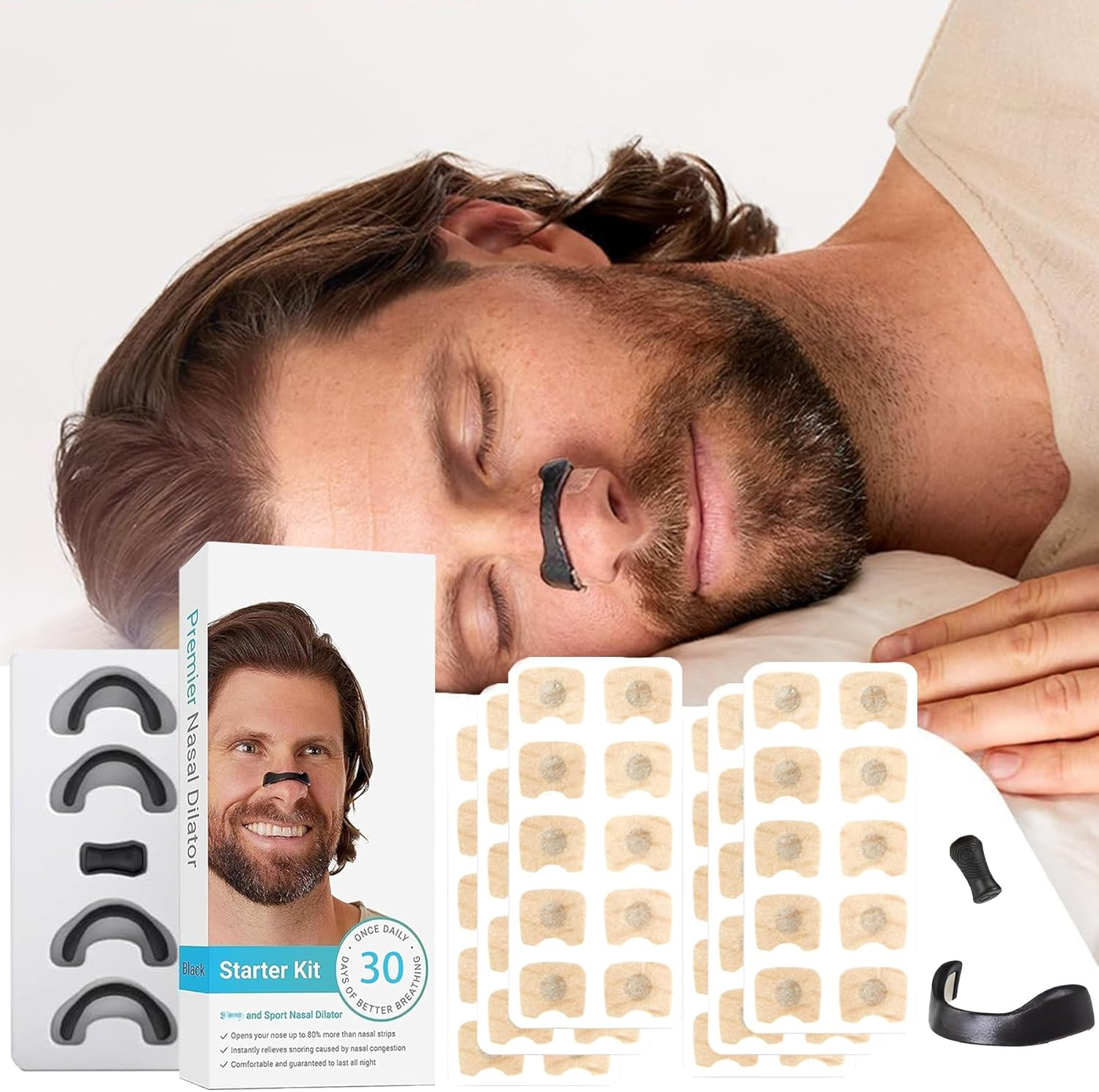 30 Pcs Intake Breathing Nasal Strip, IGGDOQI Anti-Snoring Sleep Nose Strips, Intake Breathing Nose Magnets, Boost Oxygen Intake, Reduce Snoring, Improve Sleep Quality, for Men & Women (White)