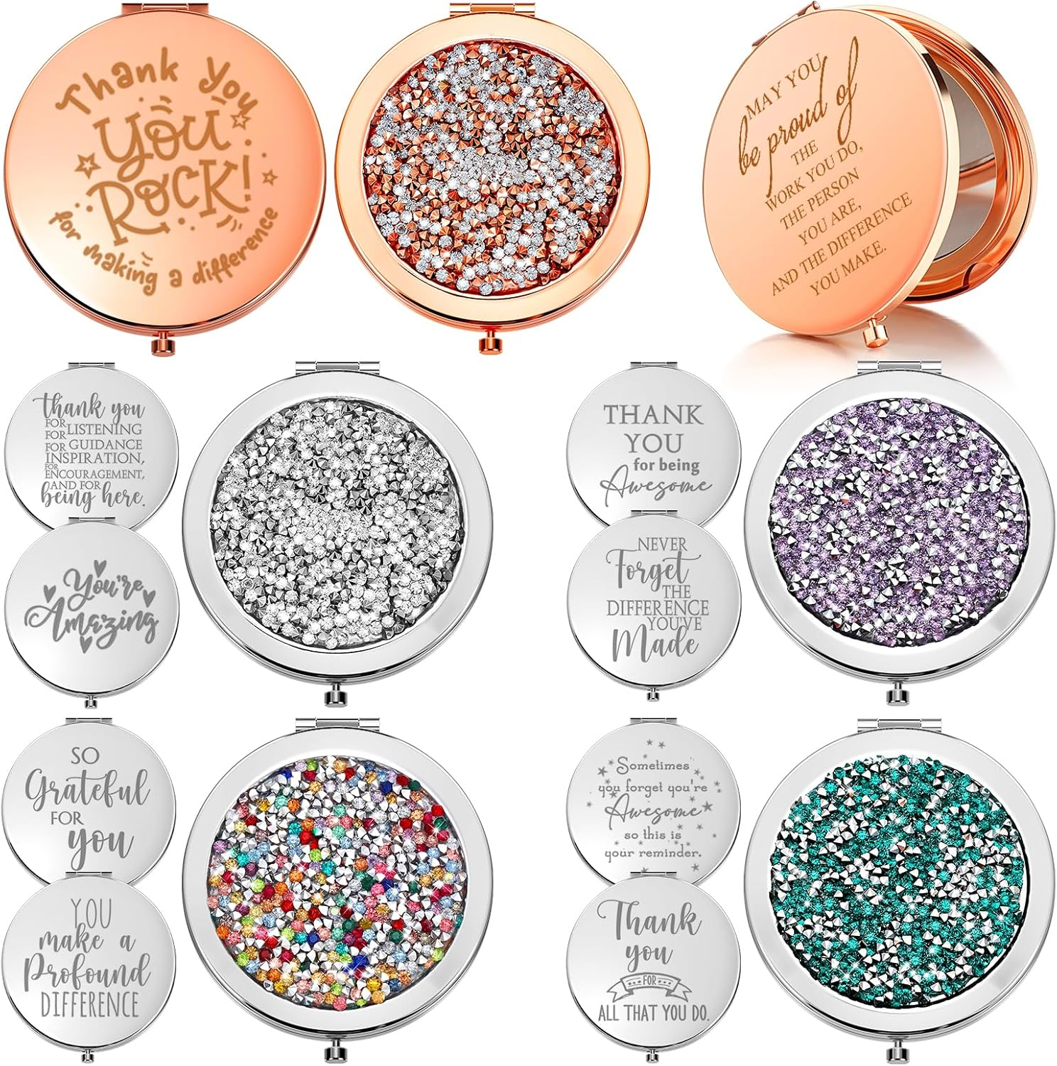 Kathfly 10 Pcs Thank You Gifts Bulk Inspirational Compact Mirror Employee Appreciation Gifts May You Be Proud Magnifying Pocket Mirror Gifts for Christmas Women Teacher Gift Coworker(Multicolored)