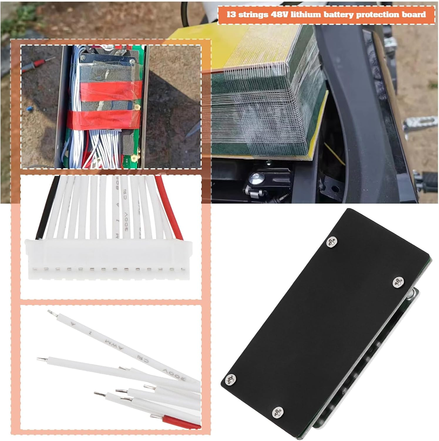 Create Idea BMS 13S 48V Li-Ion Lithium PCB Protection Board 20A Battery Balance Protection Circuit Board Charge Protection Board Battery Cell Suitable for Electric Motorcycles image number 5