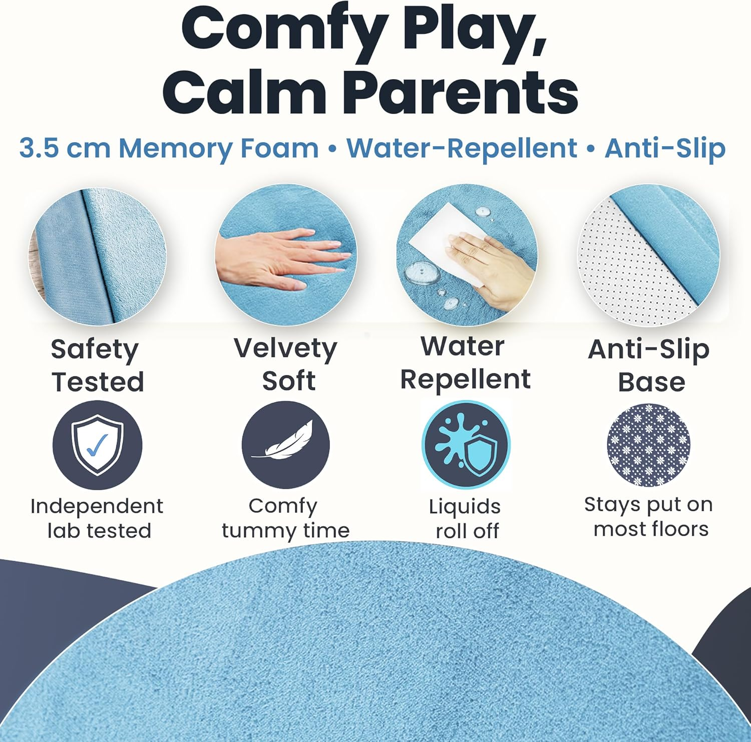 Baby Play Mat 150X200Cm, Extra Thick 3.5Cm Mellow Memory Foam Tatami Muscle Mat, Non-Slip, Water-Repellent Velvet Rug for Nursery, Crawling & Tummy Time, Elastic Strap Included image number 6