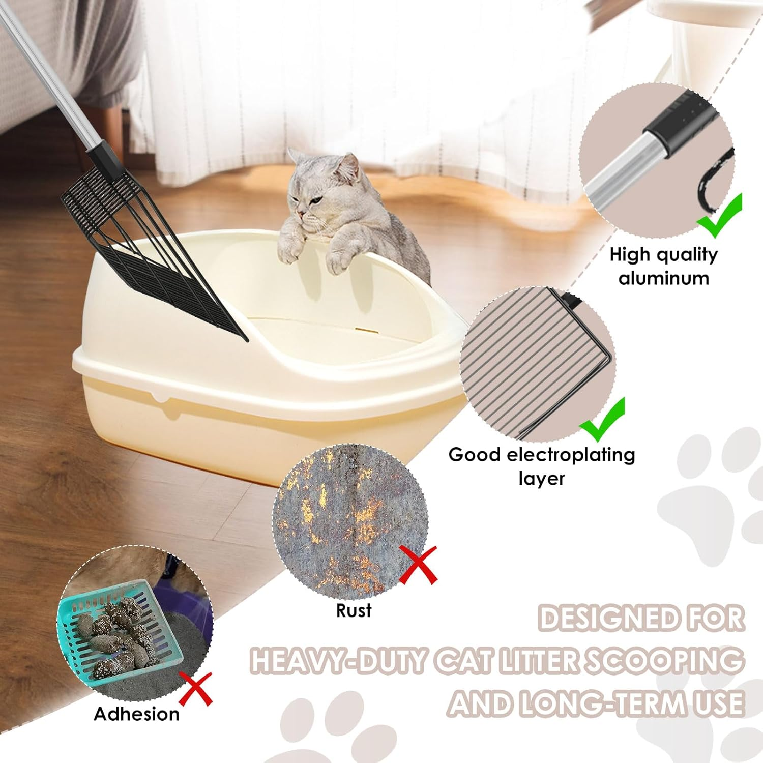 2Pcs Extendable Cat Litter Scoop, Metal Litter Scooper with Deep Shovel, Cat Litter Scooper Nonstick Cat Litter Sifter with Plating Layer for Cats Chickens image number 4