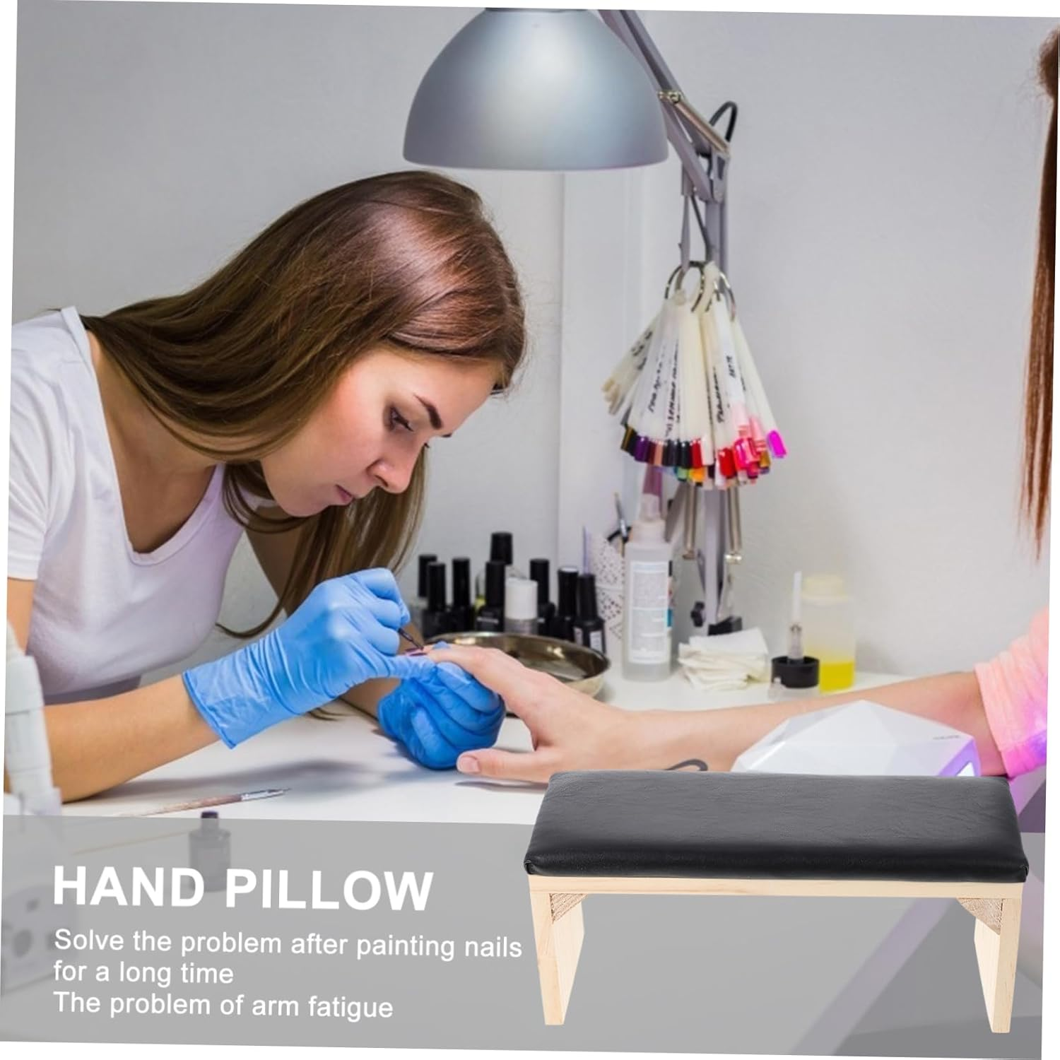 Supple Leather Manicure Pillow Wooden Hand Rest Cushion with Nail Lamp Holder Natural Wrist Support for Nail Art Japanese Style Manicure Tool for Steady Hands and Dust Protection image number 1