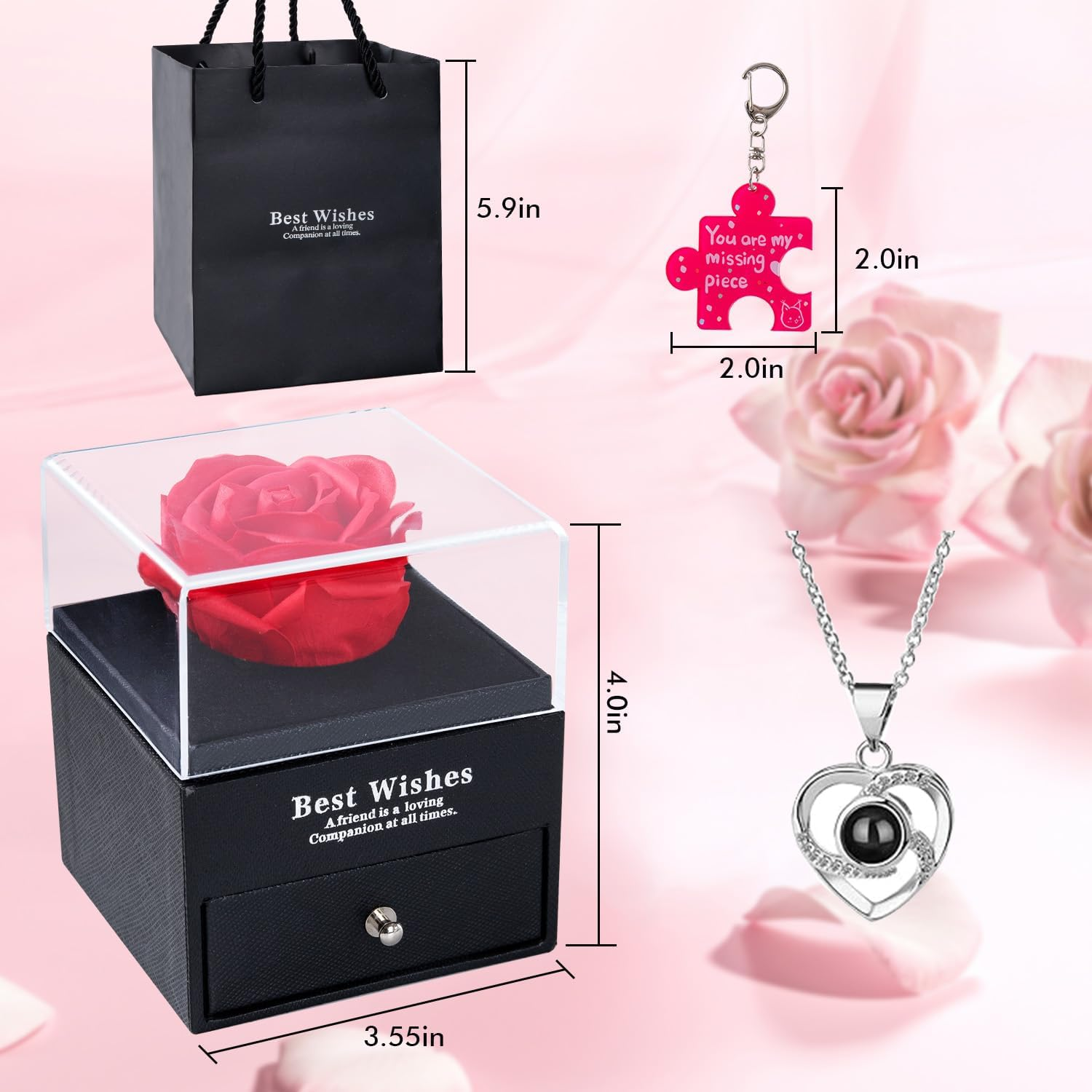 Preserved Red Real Rose with I Love You Necklace -Eternal Flowers Rose Gifts for Mom Wife Girlfriend Her on Anniversary Mothers Day Valentines Day Christmas Birthday Gifts for Women - Preserved Red Real Rose-D image number 7