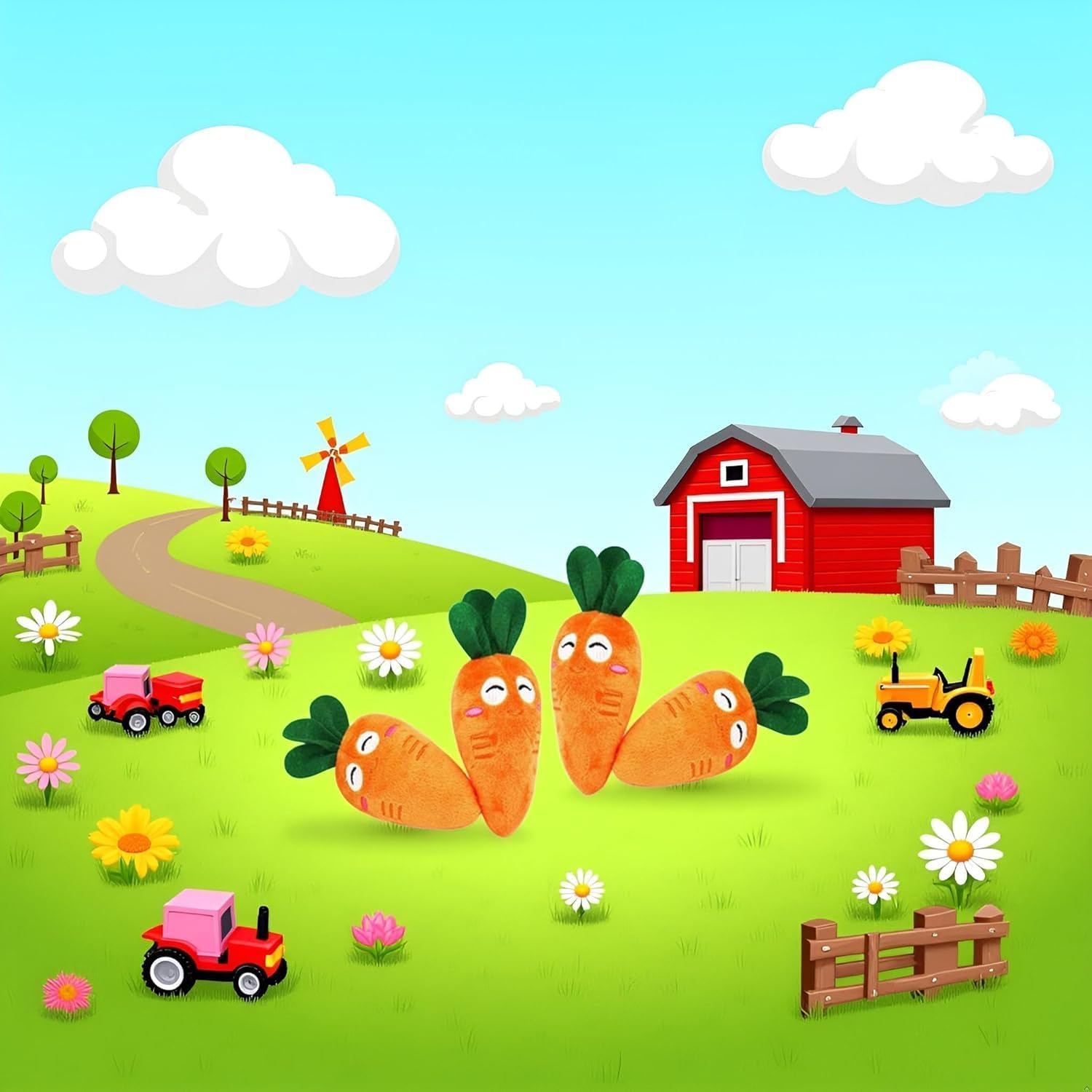 Ymhapp Soft Dog Toys Funny Cute Carrot Plush Chew Toys for Dogs Cats with Squeaky Sounds 4 Pack image number 6