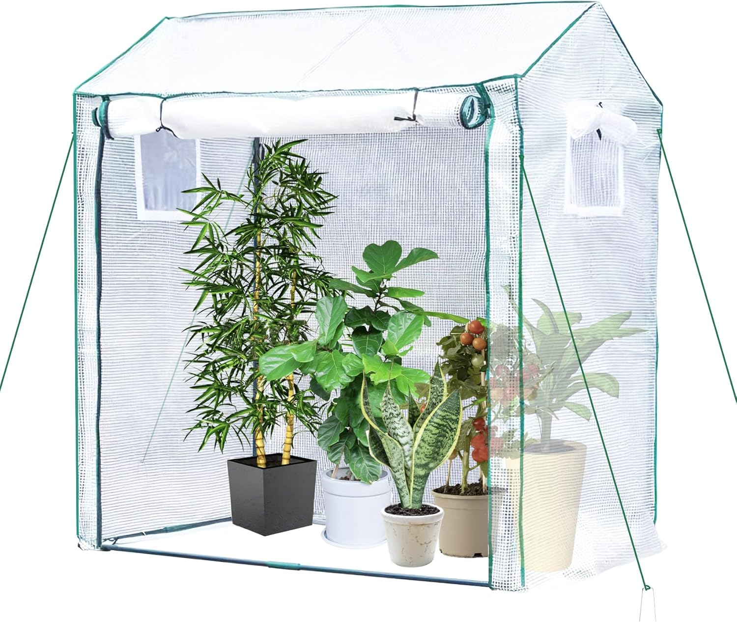 Walk-In Greenhouse, 130 X 90 X 150 Cm Portable Mini Greenhouse , Heavy-Duty Metal Frame, Roll-Up Zipper Door, Screen Windows, Sturdy Green House Kit Winter Hot House(Tall) image number 2