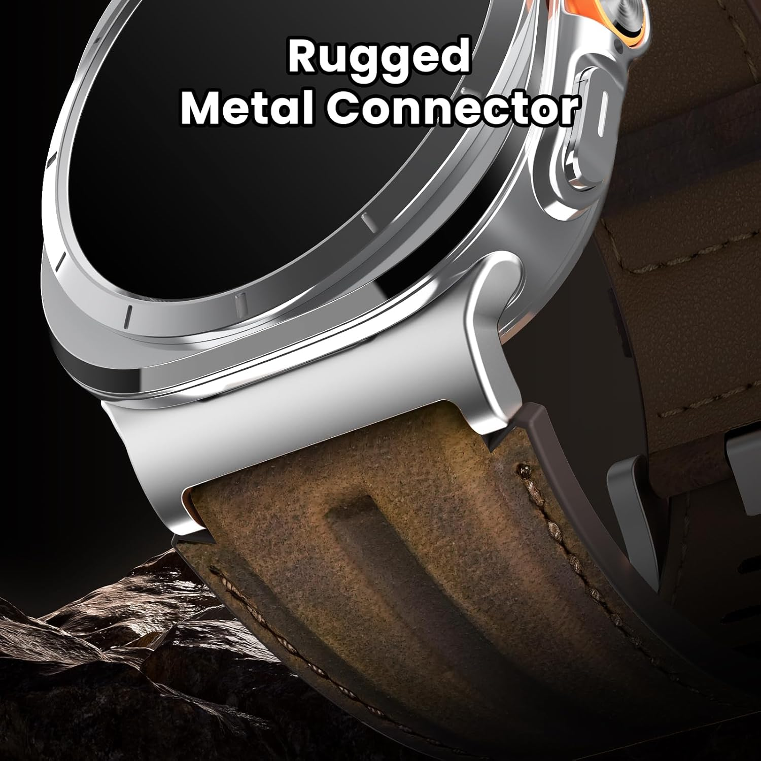 Bouixel Top Grain Genuine Leather Band Compatible with Samsung Galaxy Watch Ultra Bracelet 47Mm Men Women, Heavy Duty Wide Metal Connection Band for Galaxy Watch Ultra (2024)