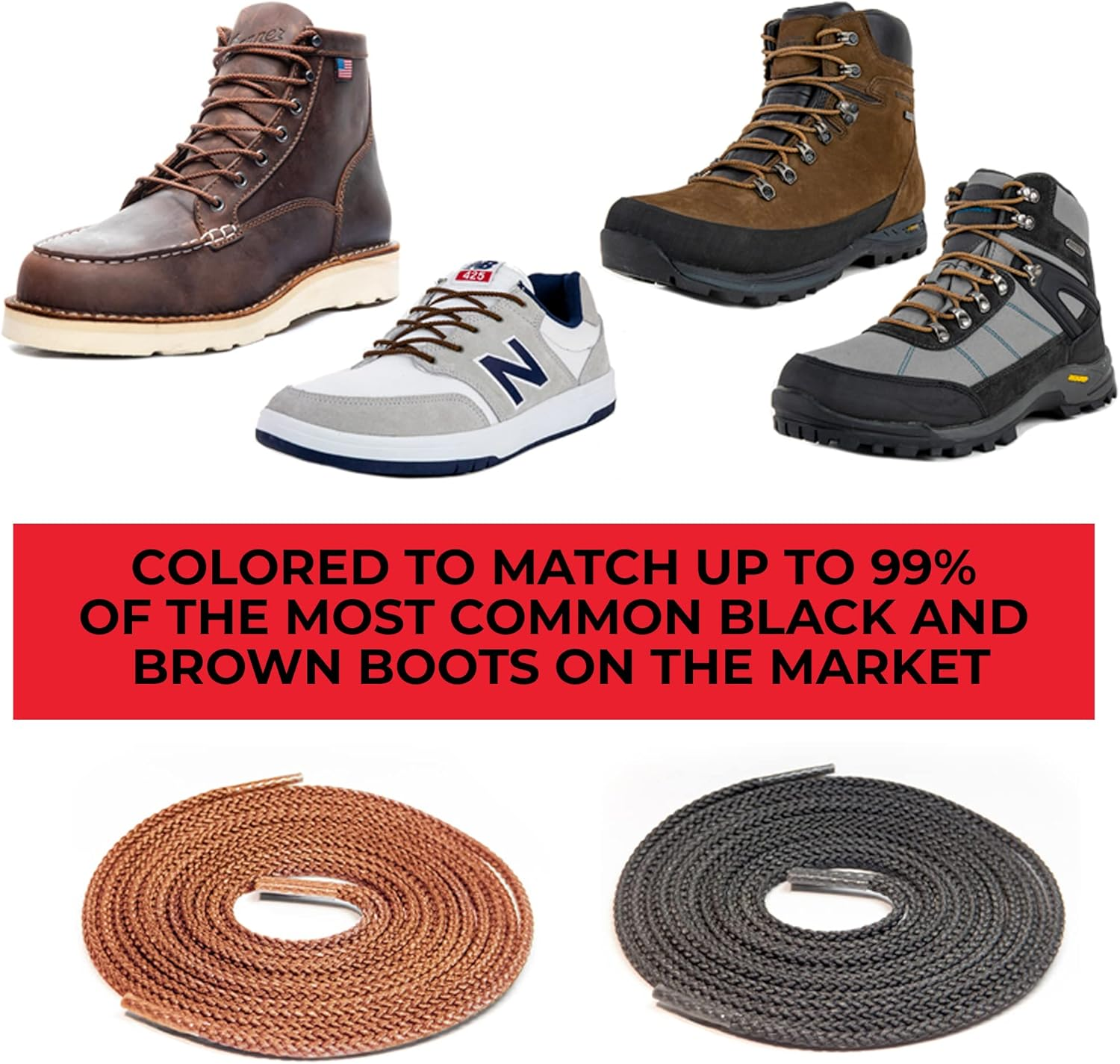 IRONLACE Unbreakable round Bootlaces - Indestructible, Waterproof & Fire Resistant Laces, 1500-Pound Breaking Strength/Pair