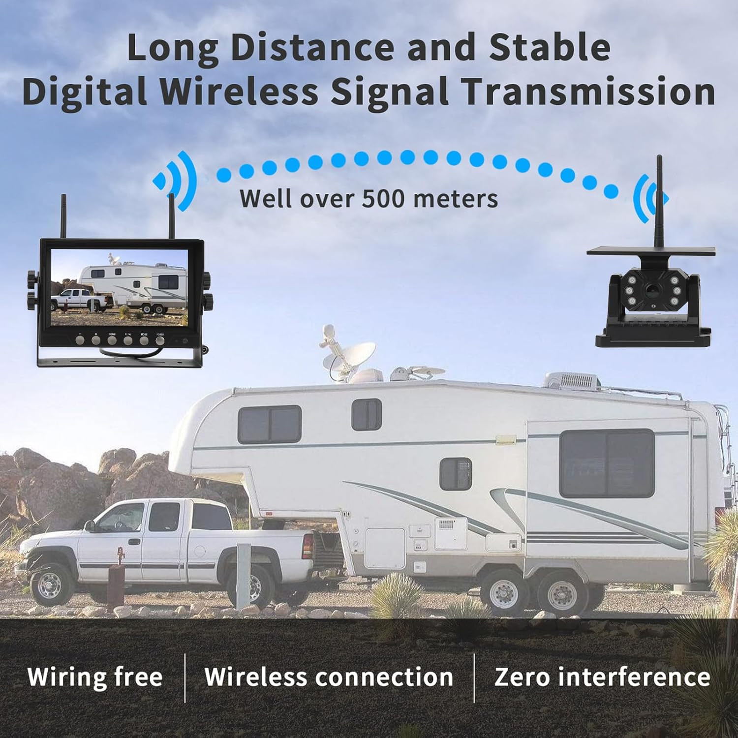 Magnetic Solar Wireless Backup Camera, HD 1080P 7'' DVR Monitor No Wiring Trailer Hitch Rear View Camera 10200 Mah Rechargeable Waterproof Night Vision Cameras for Truck Car SUV image number 4