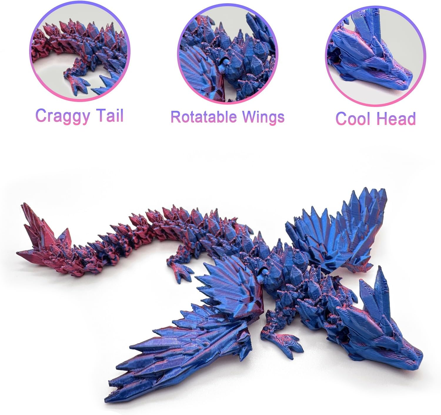 3D Printed Dragon, 3D Printed Dragon with Wings, 3D Printed Dragon Eggs with Dragon Inside, Dragon Fidget Toy, Articulated Crystal Dragon in Egg, Home Office Decor(Purple) (Dragon-Purple) - Dragon-Green image number 6