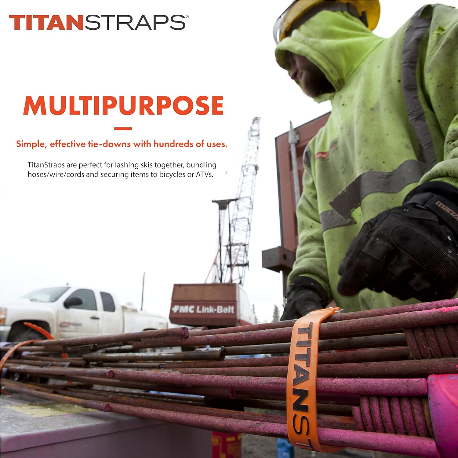 Titan Industrial Straps &ndash; Safety Strap Set to Secure Splits, Cargo Bikes, Garden Hoses, Wood Working Projects &ndash; 70 Lb. Working Load, 30" Length, Fluoro Blue, 4-Pack image number 4