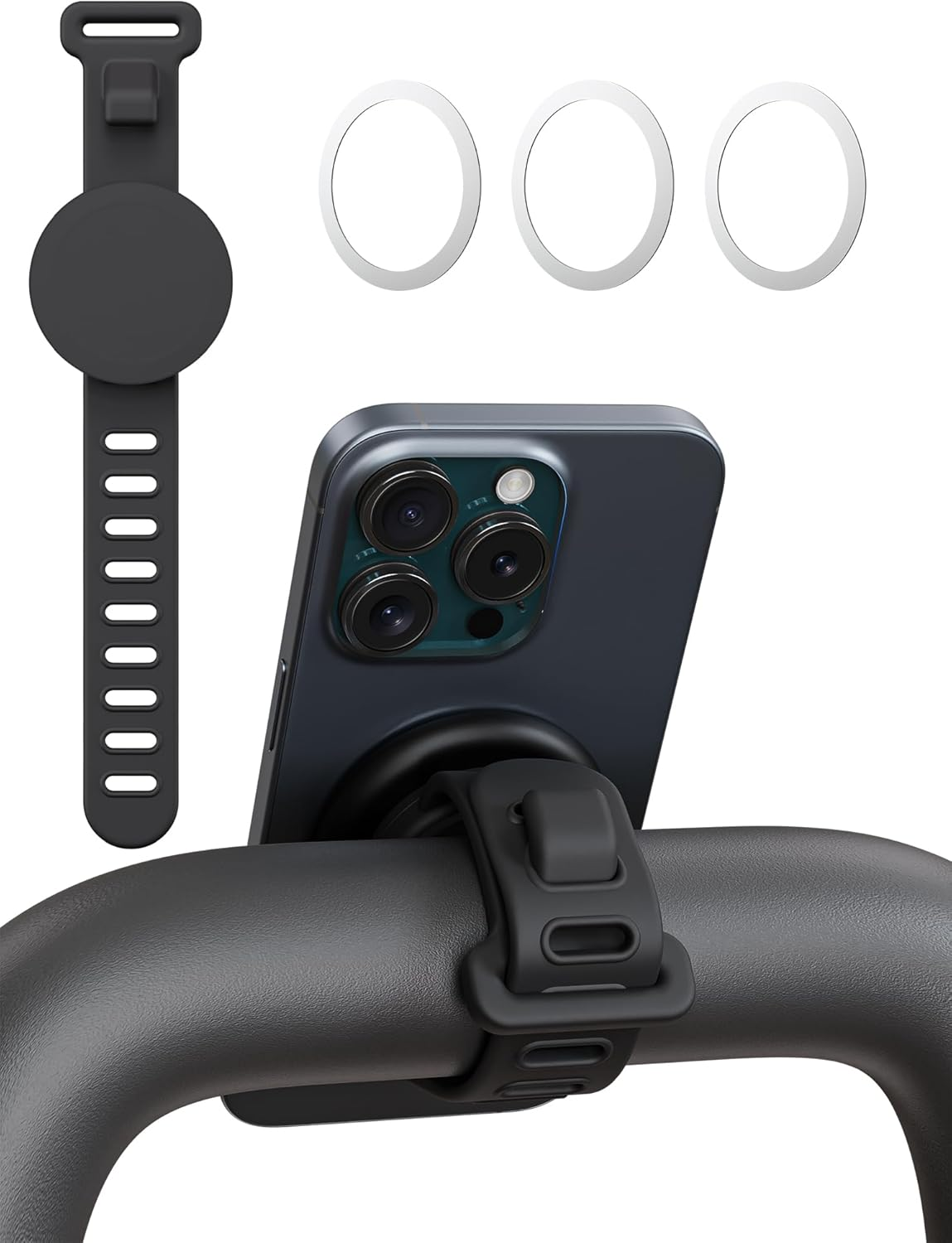 Gliship Magnetic Bar Mount, Gym Fitness Phone Mount for Magsafe, Steering Wheel Phone Holder with Adjustable Strap,Fit for Gym, Stroller, Wrist, Shopping Cart, Exercise Bikes, 17 N52 Strong Magnets image number 2