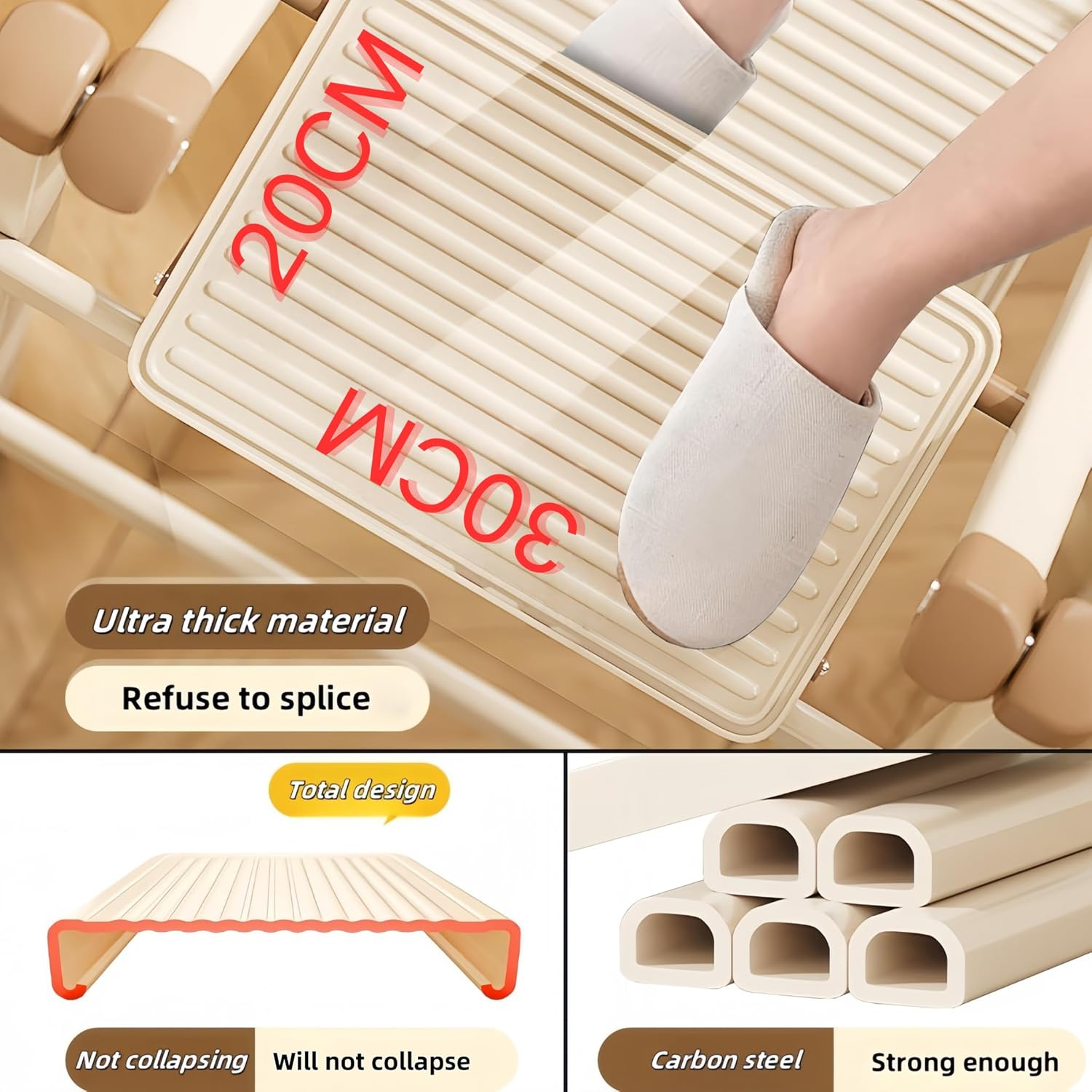 4 Step Ladder, Retractable Handgrip Aluminum Folding Step Stool Non-Slip Wide Steps Foldable Design Heavy Duty 330Lbs 150KG Capacity for Home Office (Cream White, 4 Step Ladder)