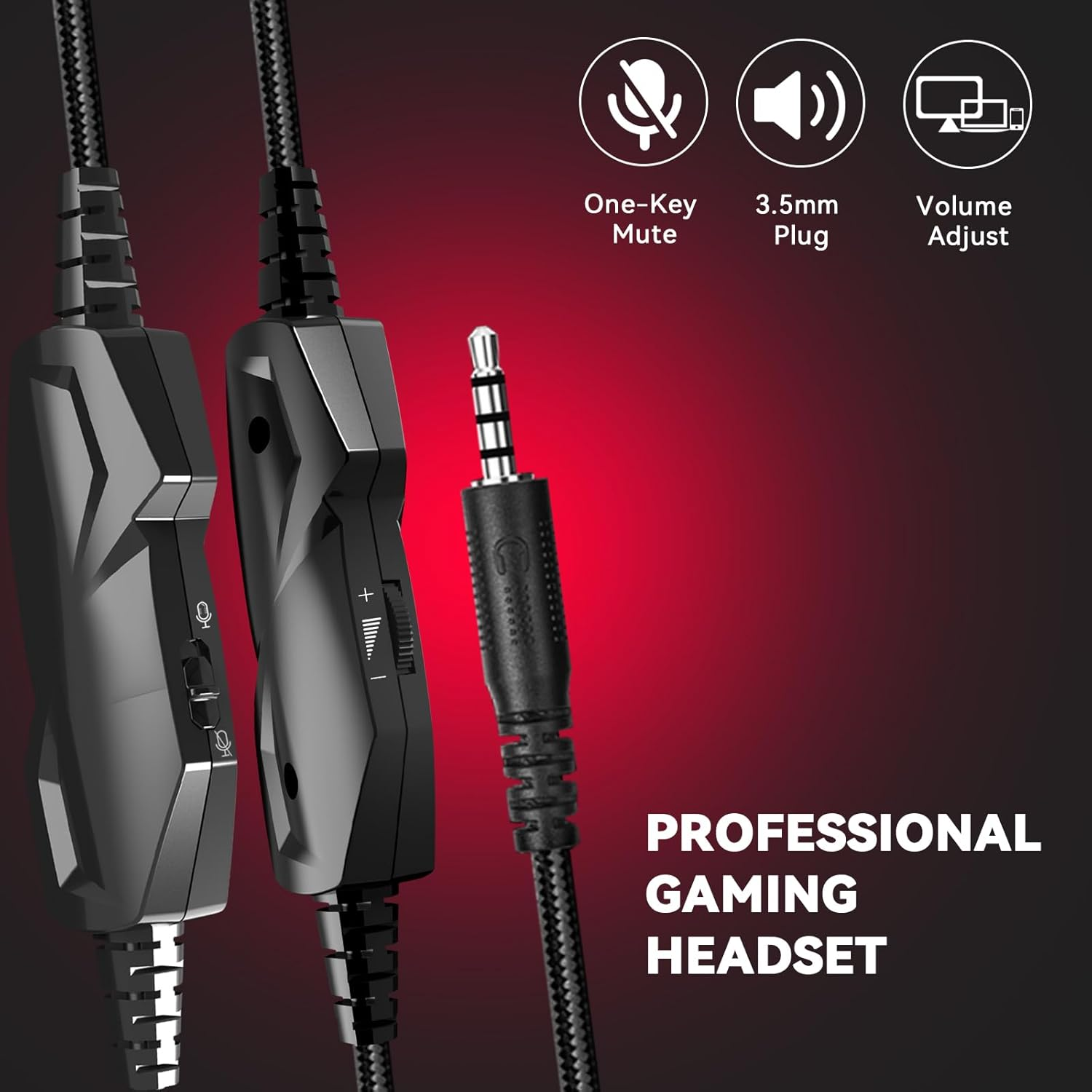 IMYB A88 Gaming Headset with Microphone, Stereo Wired Noise Cancelling Over-Ear Headphones with Mic for Pc, Ps5, Xbox One Series X/S, Ps4, Computer, Laptop, Mac, Nintendo, Gamer (Red)