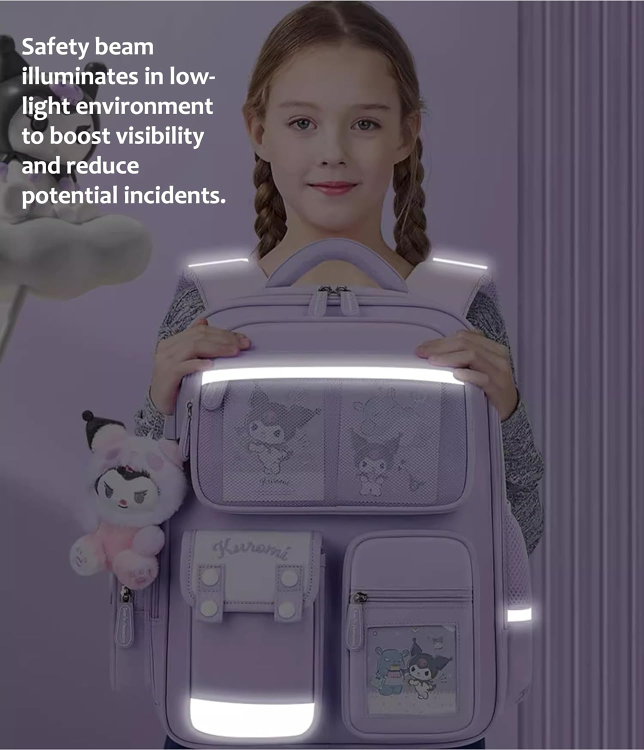 Many Rainbows Kuromi Japanese Cartoon Character Backpack School Bag with Multiple Pockets, Purple, 38 X 28.5 X 14Cm, Casual image number 3