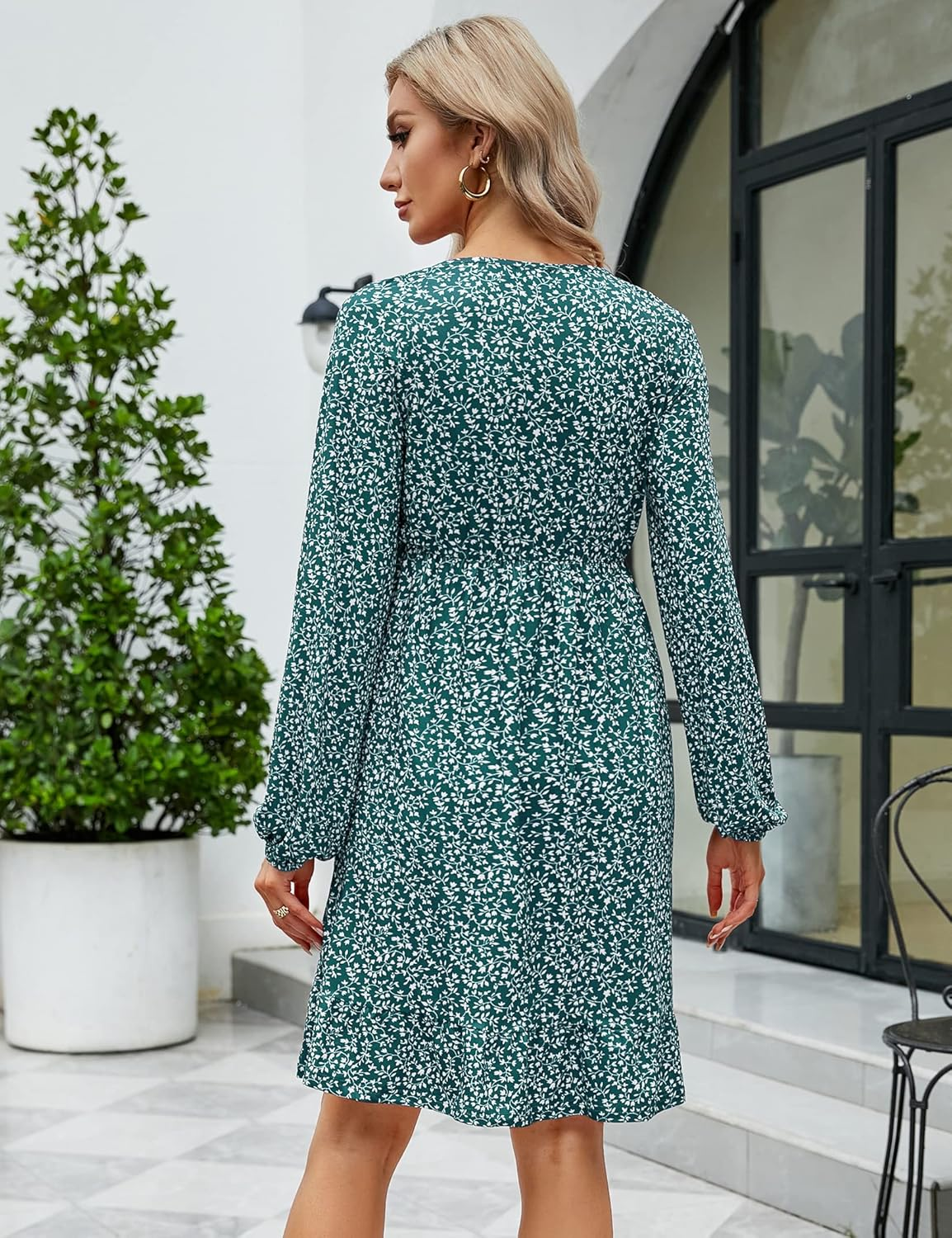 Coolmee Short Sleeve Maternity Dress Ruffle Boho Dress Button Smocked Summer Casual Flowy Maxi Dress Baby Shower Photoshoot image number 5