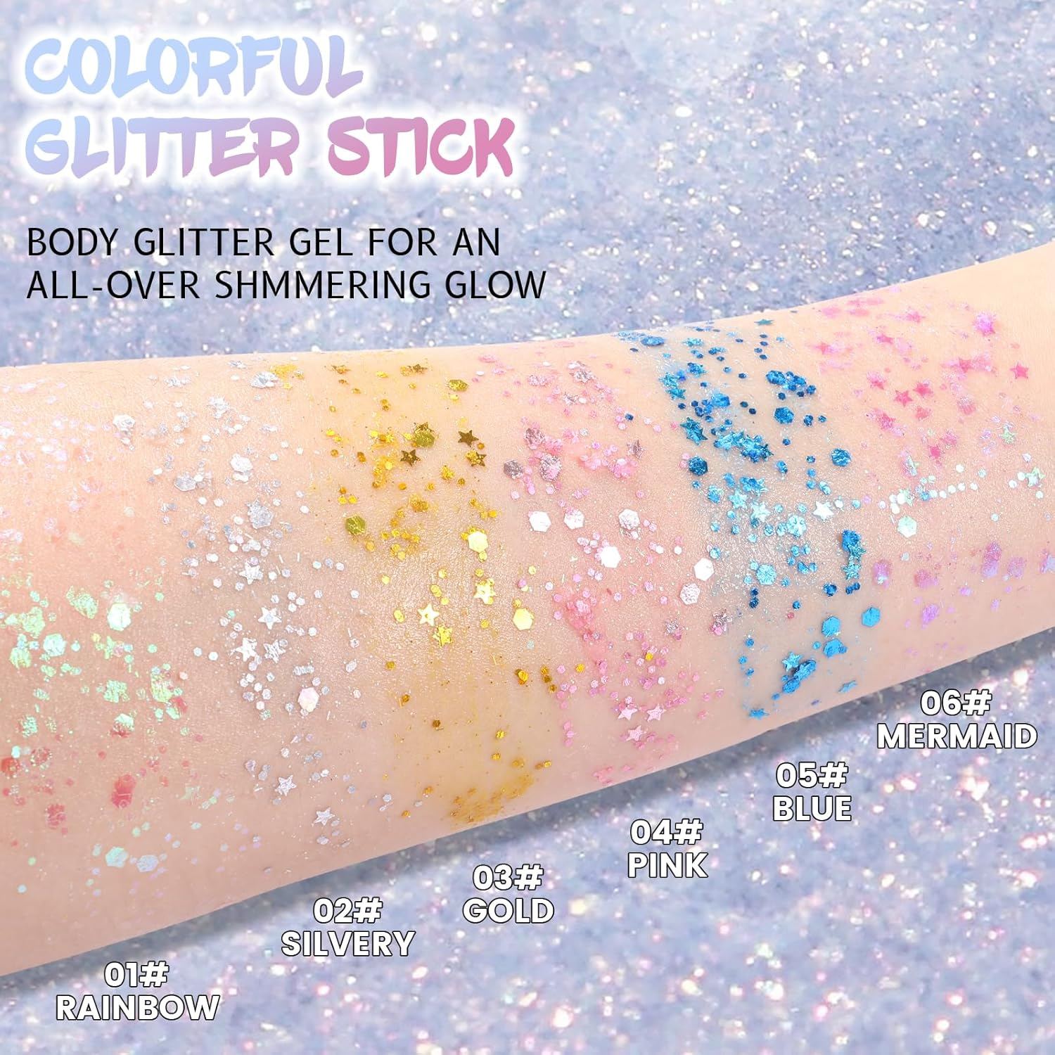 DAGEDA Body Glitter Stick, Mermaid Sequins Glitter Stick Face Body Sparkling Glitter, Chunky Holographic Hair Glitter, Durable Glitter Lips Nails Festival Rave Halloween Glitter Makeup(02 Silver) - Pink image number 5