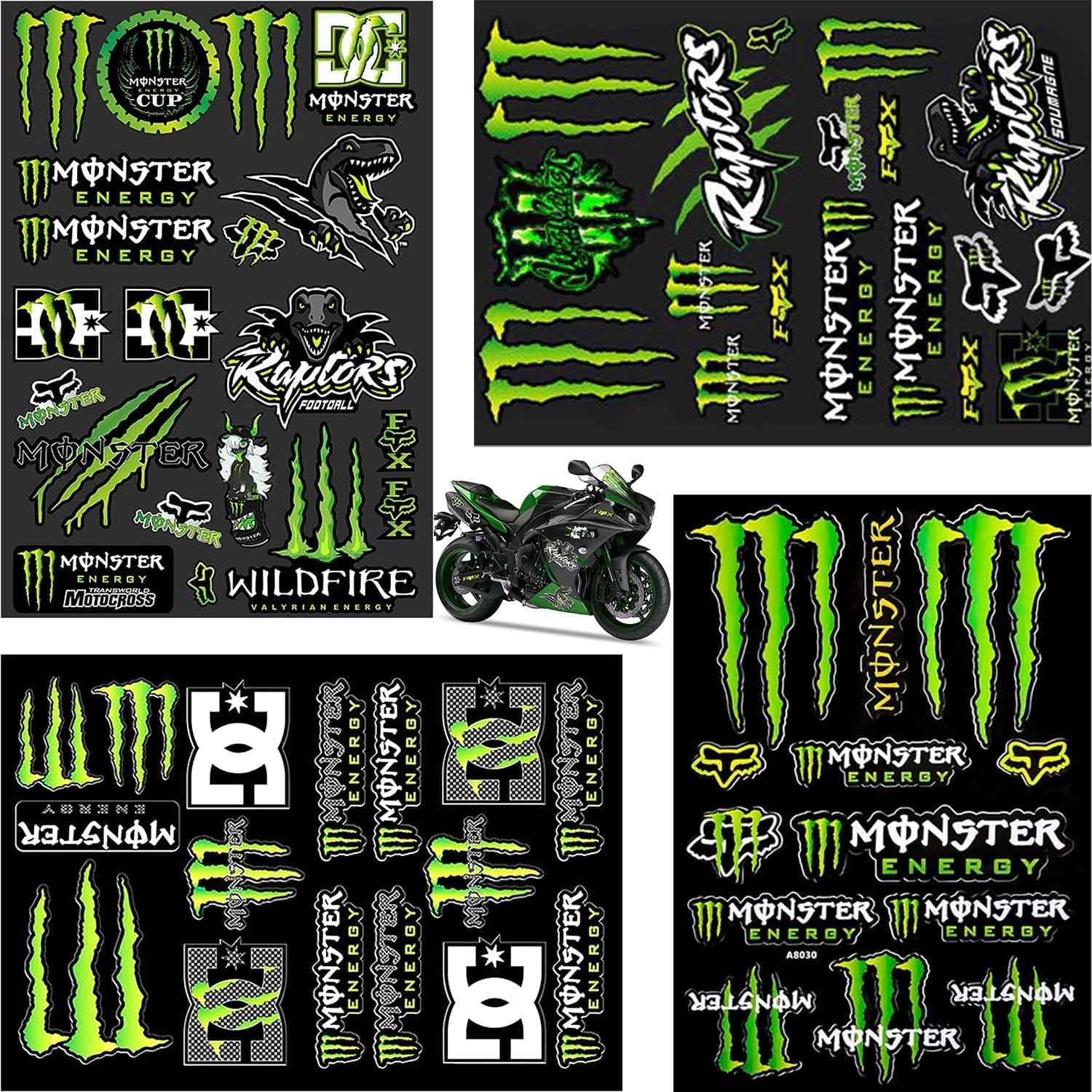 4-Piece Monster Energy Sticker Motorcycle Cool Motorcycle Helmet Sticker - Stickers for Motorcycles, Skateboards, Cars and Off-Road Bikes image number 4