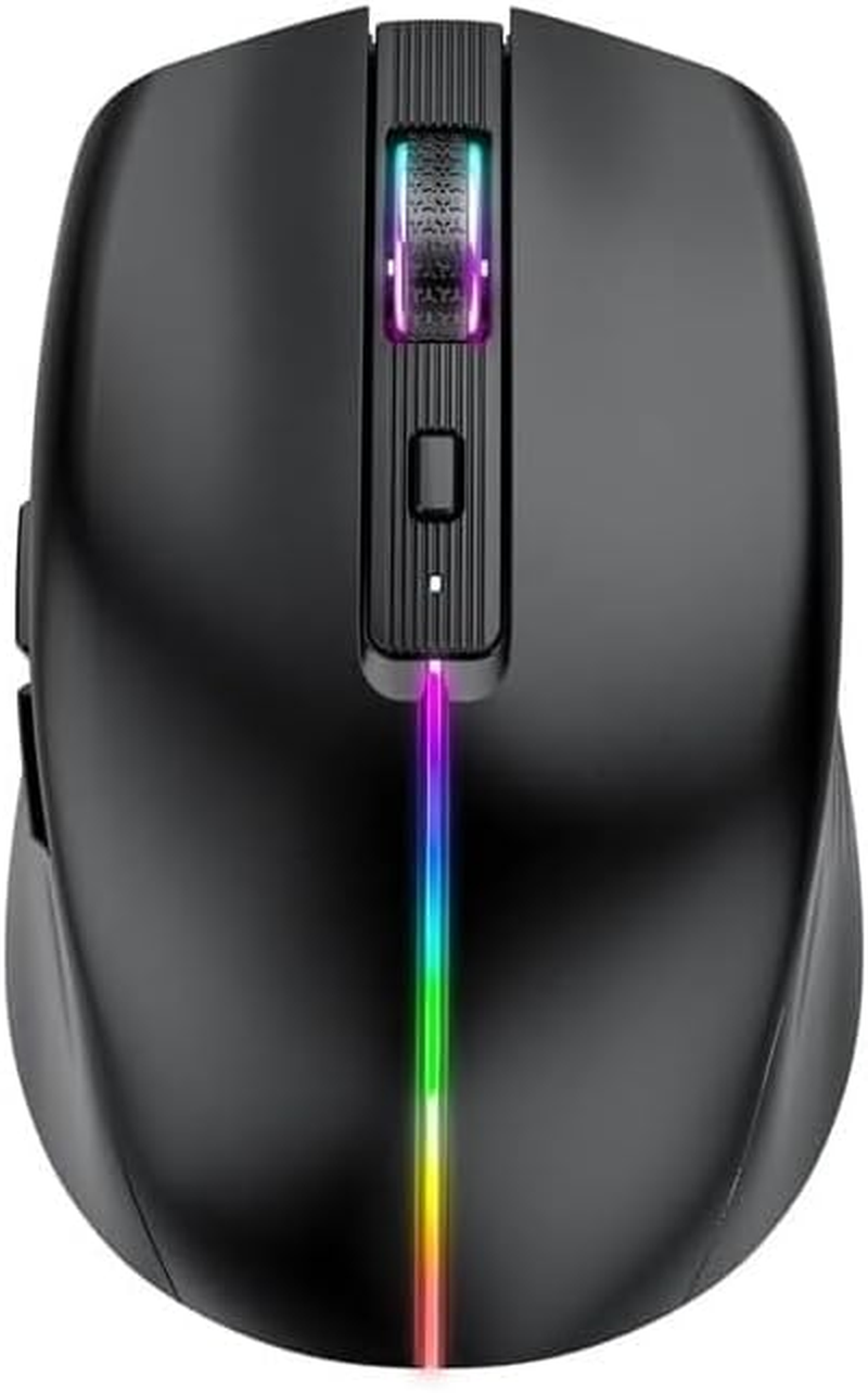 Bluetooth Mouse, Multi-Device Rechargeable Silent 6-Button Wireless Mouse Tri Mode BT 5.0+BT4.0+2.4G with RGB Backlight, 1600DPI Ergonomic Mouse for Mobile/Tablets, Laptop PC
