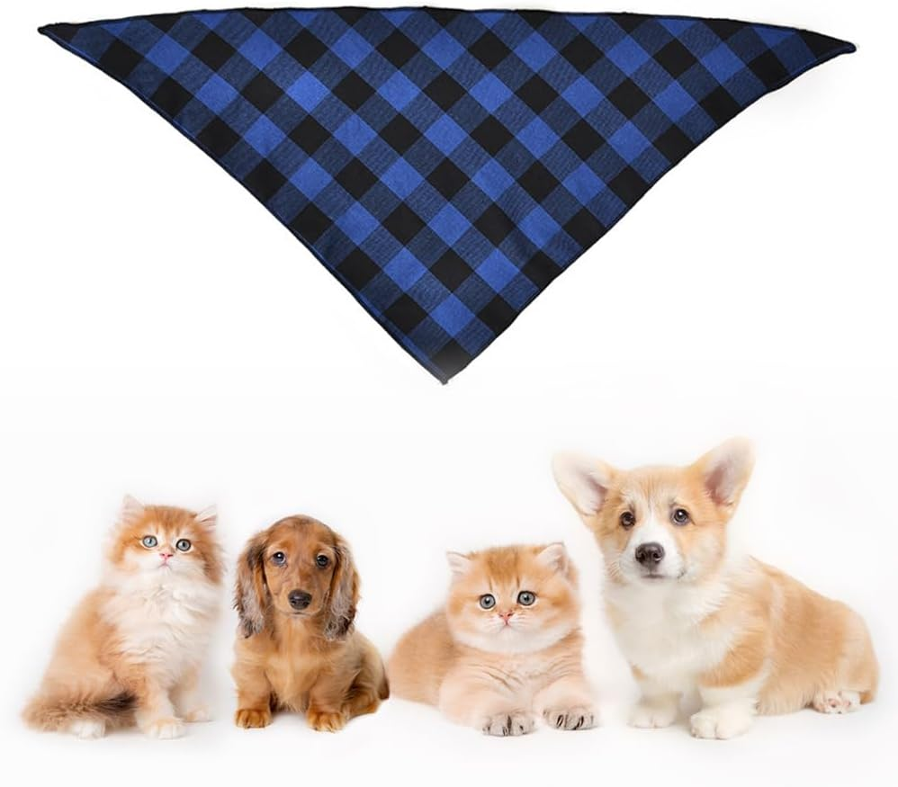 Pack of 4 Classic Checked Dog Neckerchief, Dog Triangle Neckerchief, Dog Bandana, Dog Neckerchief, Suitable for Cats/Small Dogs/Large Dogs image number 2