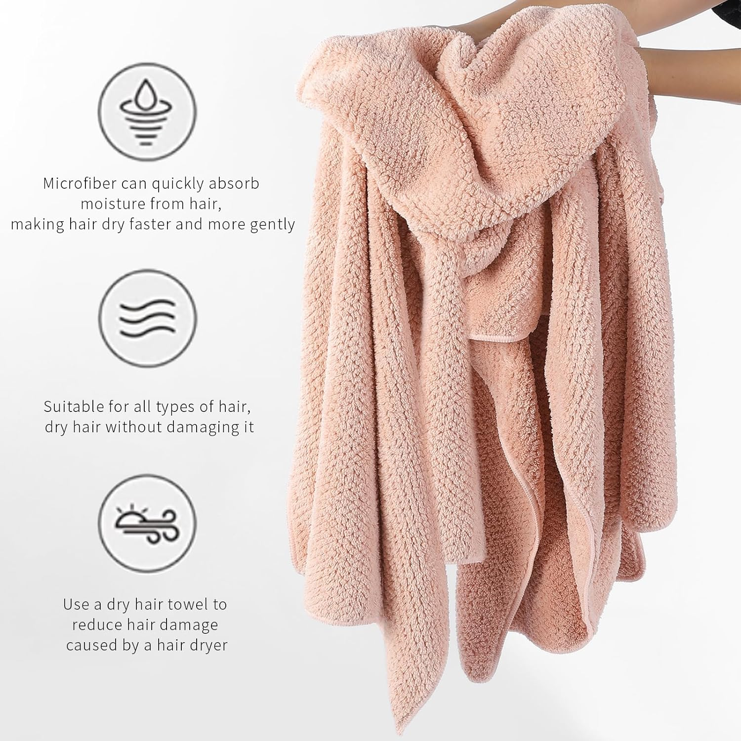 Laojbaba Microfiber Hair Towel Quick Dry Hair Towel Hair Drying Towels Suitable for All Kinds of Hair Ultra Absorbent Long and Thick Hair 24X48Inch Lotus Root Pink (1Pcs)