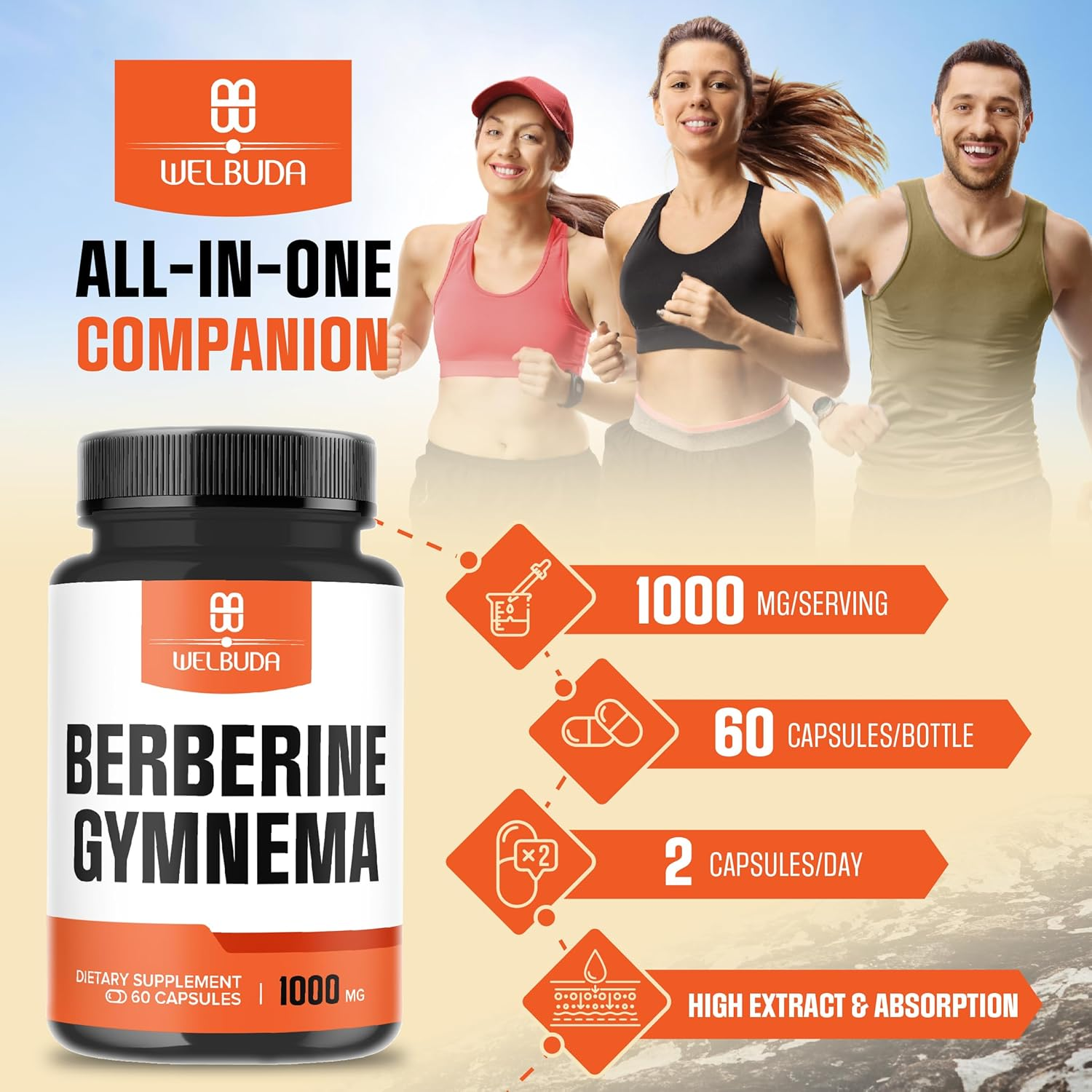 Berberine Supplement with Gymnema Sylvestre Leaf - 60 Capsules image number 1