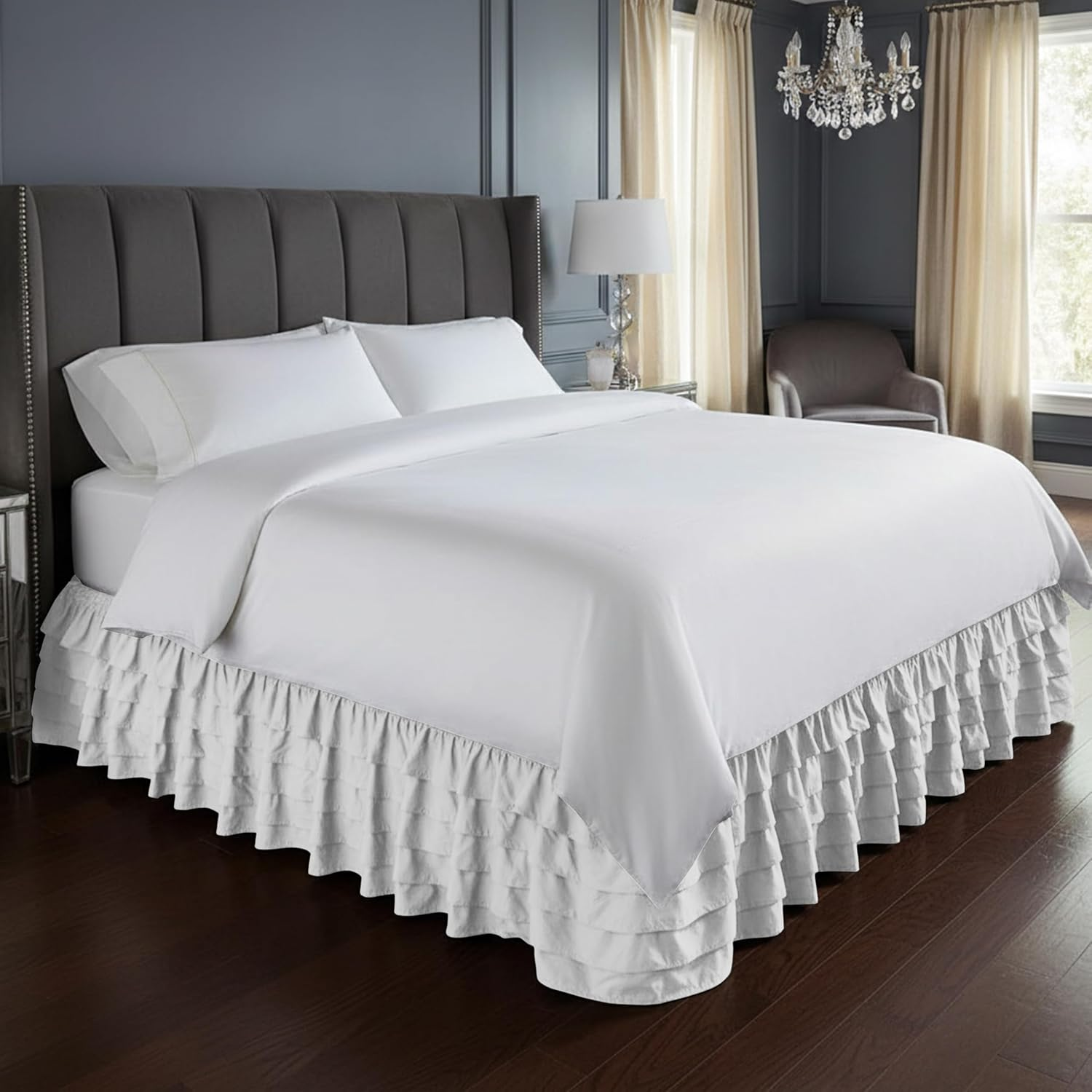 Elegant Comfort Luxurious Premium Quality 1500 Premier Wrinkle and Fade Resistant Hotel Quality Microfiber Multi-Ruffle Bed Skirt - 13Inch Drop, Twin, White image number 5